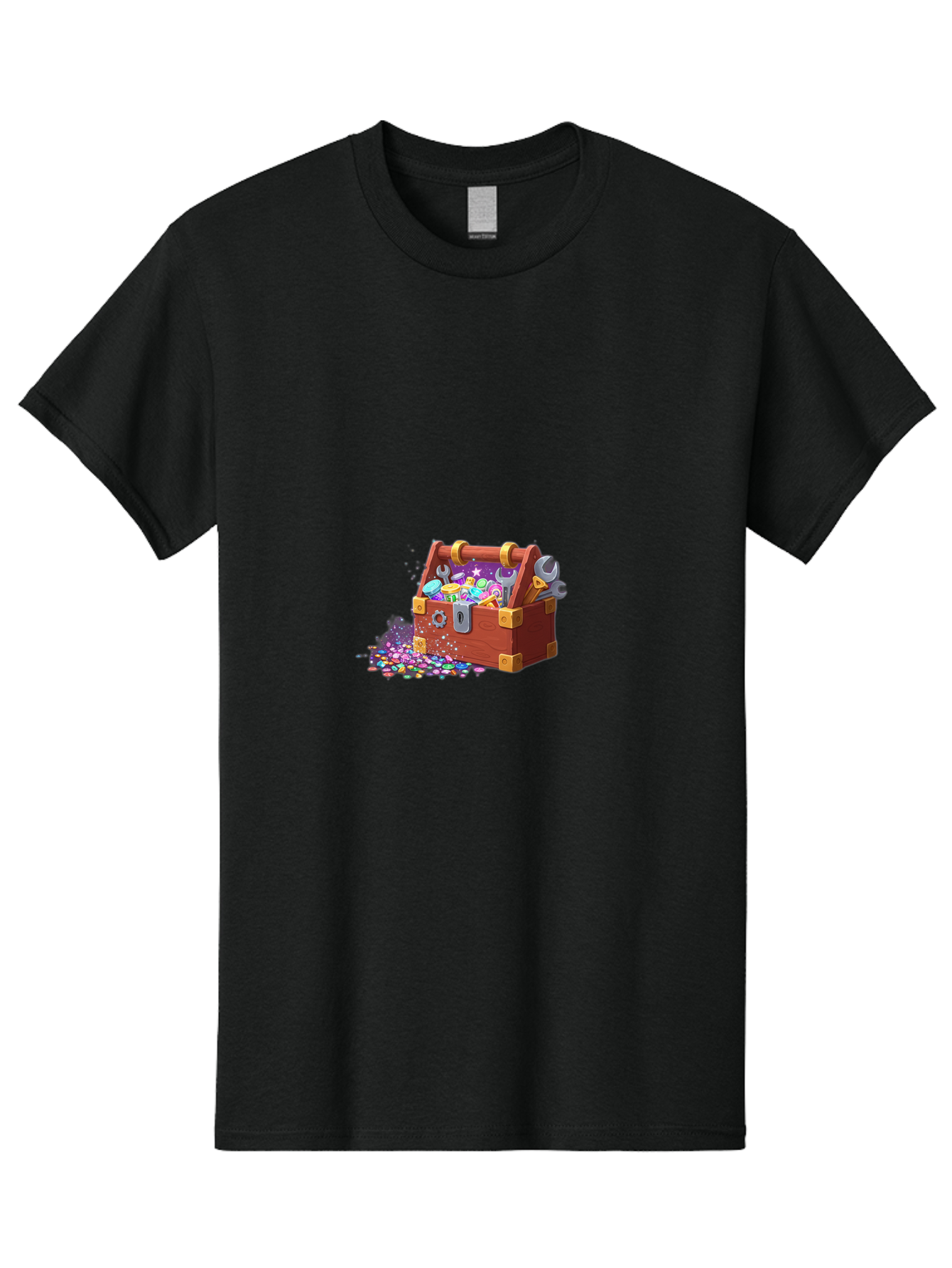 Treasure-Box Men'S Graphic Tee, 100% Cotton, Comfortable Casual Summer Wear, Machine Washable, Wood Treasure Chest, Colorful Jewels, Gemstones, Treasure, Loot, Gaming Treasure, Gaming Rewards, Loot Box, Puzzle Pieces, Shiny Objects, Bad858