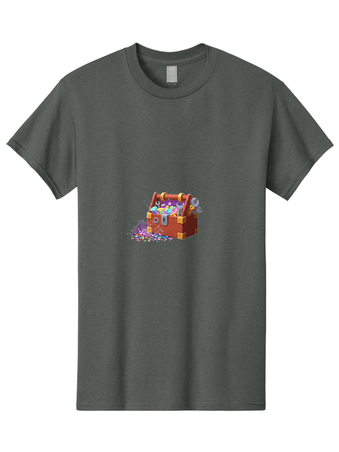 Treasure-Box Men'S Graphic Tee, 100% Cotton, Comfortable Casual Summer Wear, Machine Washable, Wood Treasure Chest, Colorful Jewels, Gemstones, Treasure, Loot, Gaming Treasure, Gaming Rewards, Loot Box, Puzzle Pieces, Shiny Objects, Bad858