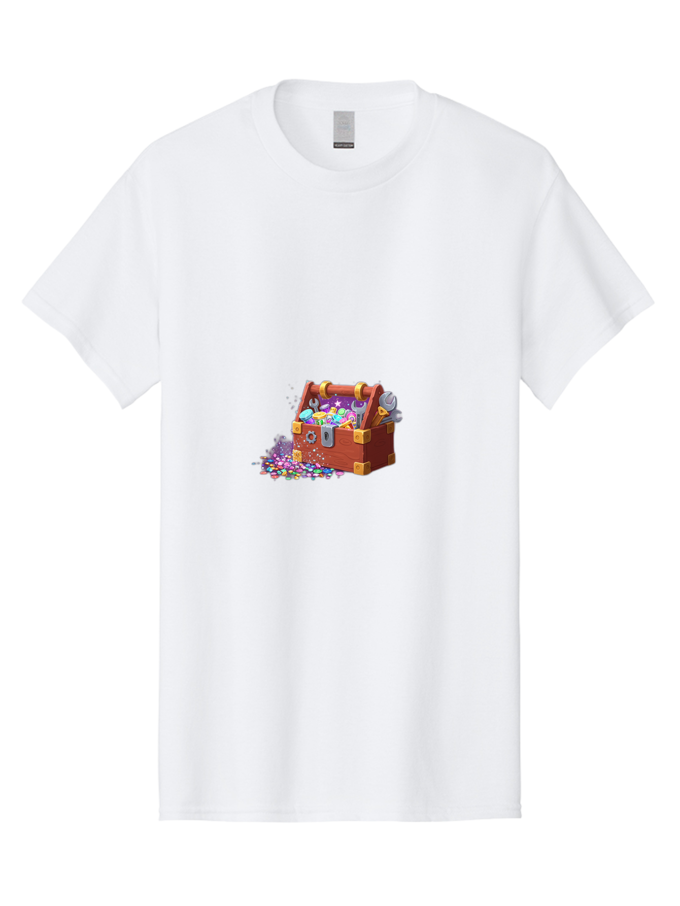 Treasure-Box Men'S Graphic Tee, 100% Cotton, Comfortable Casual Summer Wear, Machine Washable, Wood Treasure Chest, Colorful Jewels, Gemstones, Treasure, Loot, Gaming Treasure, Gaming Rewards, Loot Box, Puzzle Pieces, Shiny Objects, Bad858