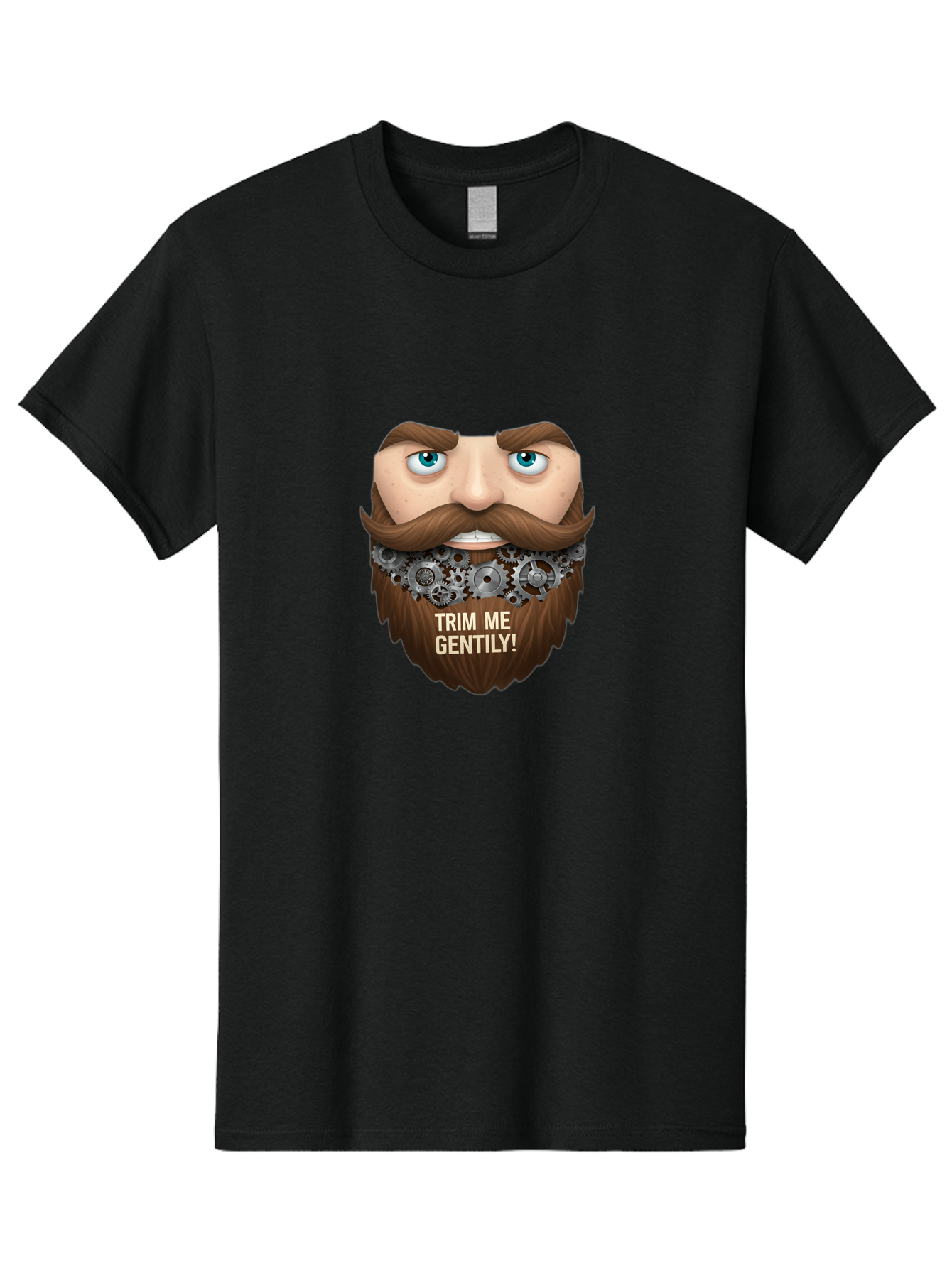 Trim-Me-Gentily Men'S Graphic Tee, 100% Cotton, Comfortable Casual Summer Wear, Machine Washable, Steampunk-Inspired Beard, Mechanical Gears, Vintage Grooming, Quirky Humor, Unique Facial Hair, Whimsical Design, Trim Me Gently, Bad861