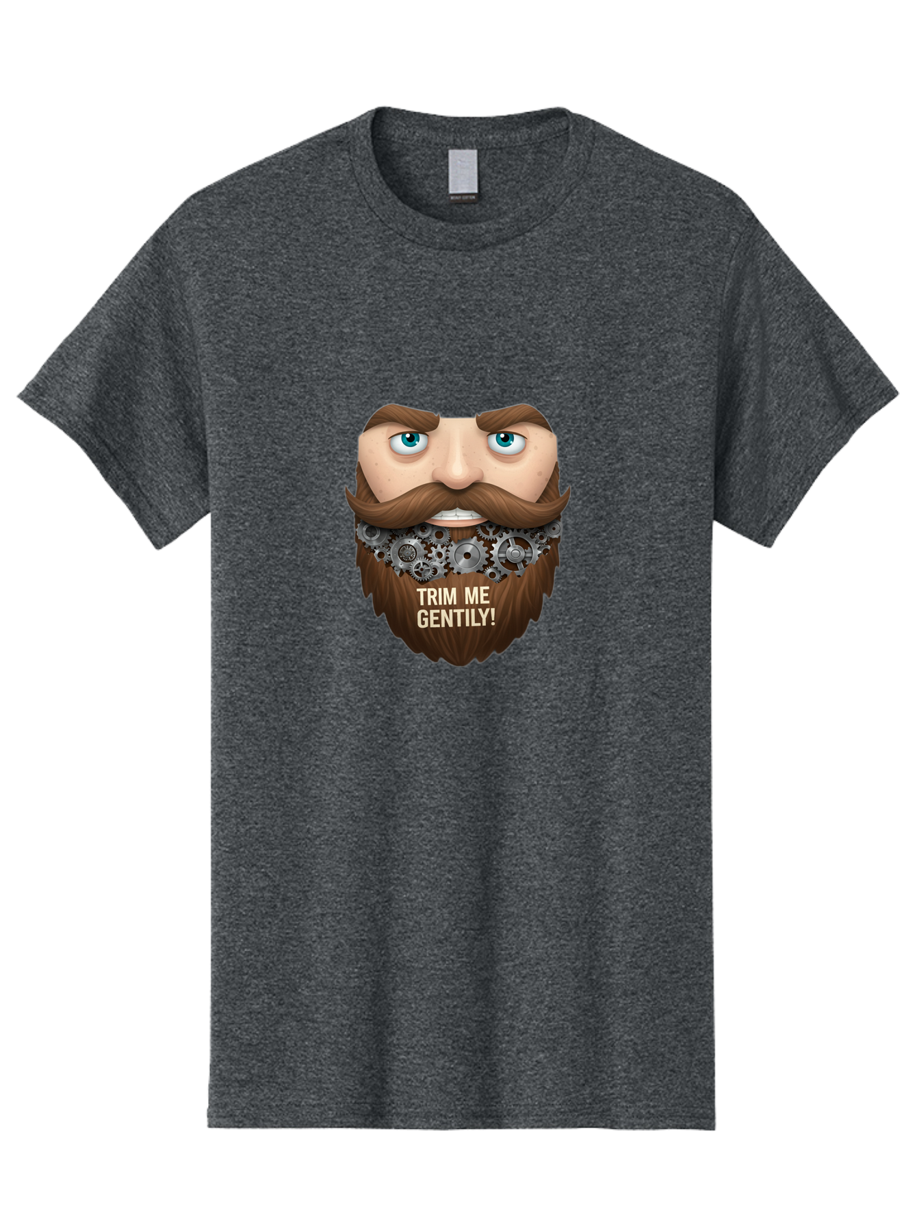 Trim-Me-Gentily Men'S Graphic Tee, 100% Cotton, Comfortable Casual Summer Wear, Machine Washable, Steampunk-Inspired Beard, Mechanical Gears, Vintage Grooming, Quirky Humor, Unique Facial Hair, Whimsical Design, Trim Me Gently, Bad861