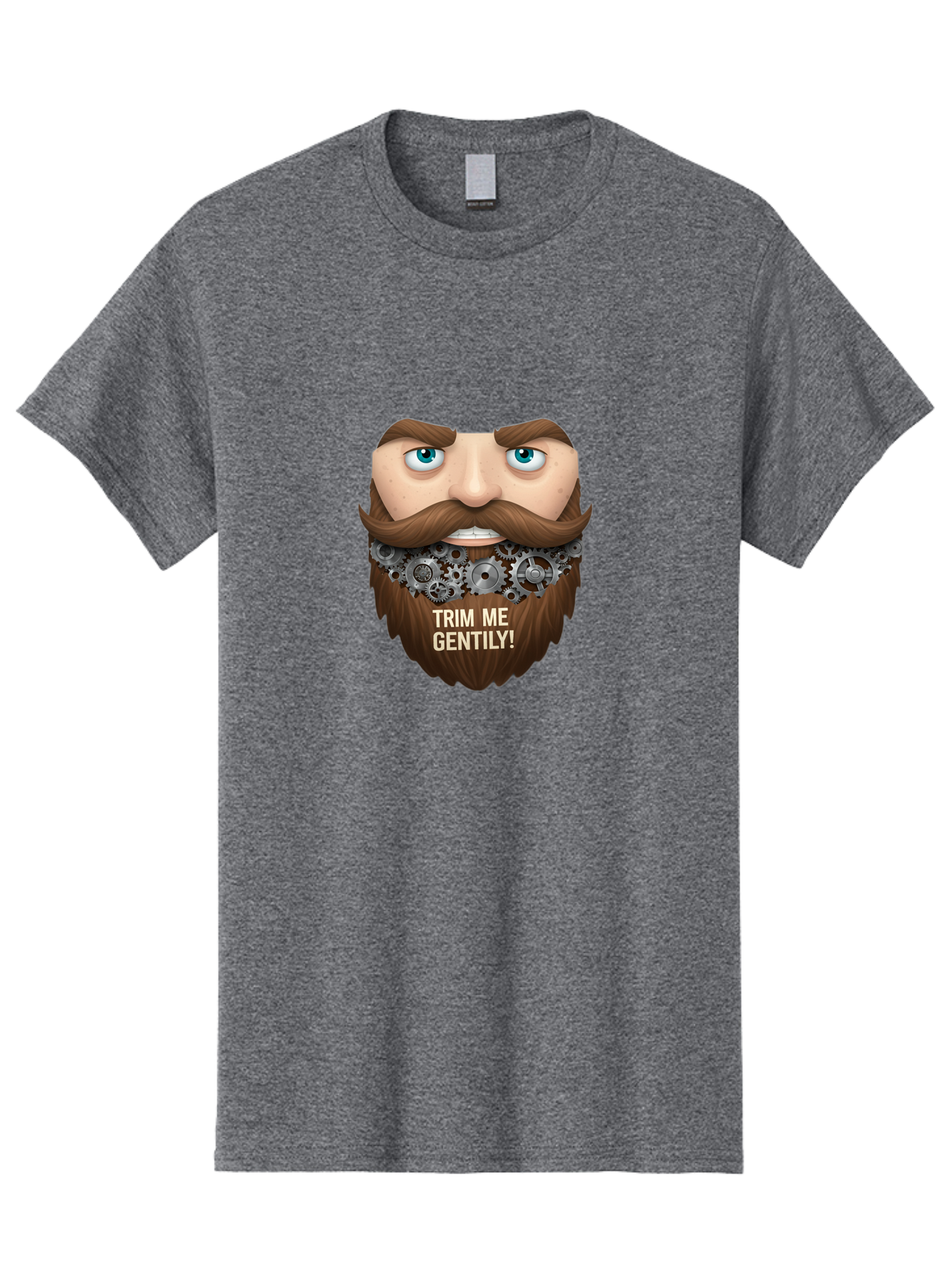 Trim-Me-Gentily Men'S Graphic Tee, 100% Cotton, Comfortable Casual Summer Wear, Machine Washable, Steampunk-Inspired Beard, Mechanical Gears, Vintage Grooming, Quirky Humor, Unique Facial Hair, Whimsical Design, Trim Me Gently, Bad861