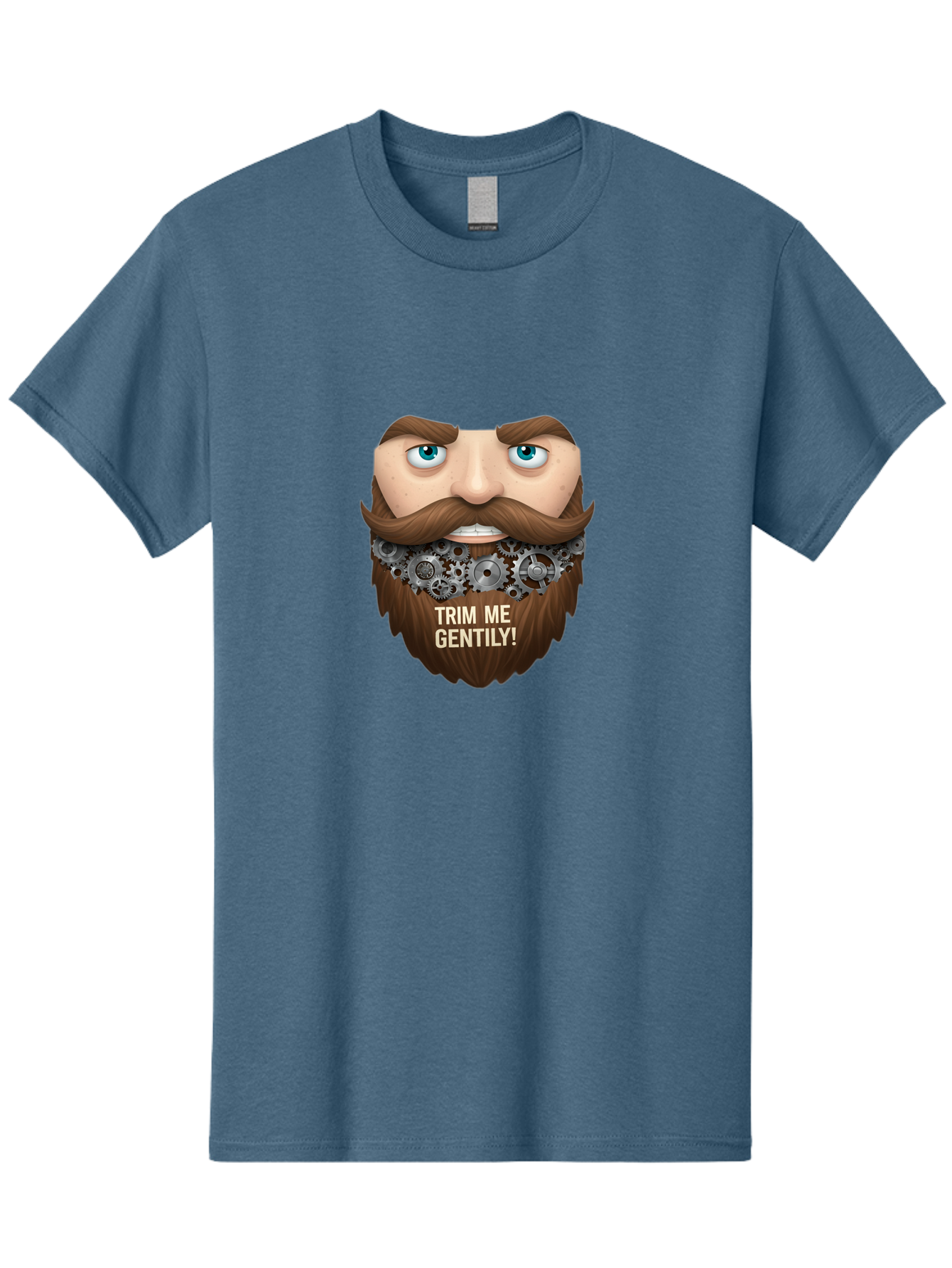 Trim-Me-Gentily Men'S Graphic Tee, 100% Cotton, Comfortable Casual Summer Wear, Machine Washable, Steampunk-Inspired Beard, Mechanical Gears, Vintage Grooming, Quirky Humor, Unique Facial Hair, Whimsical Design, Trim Me Gently, Bad861