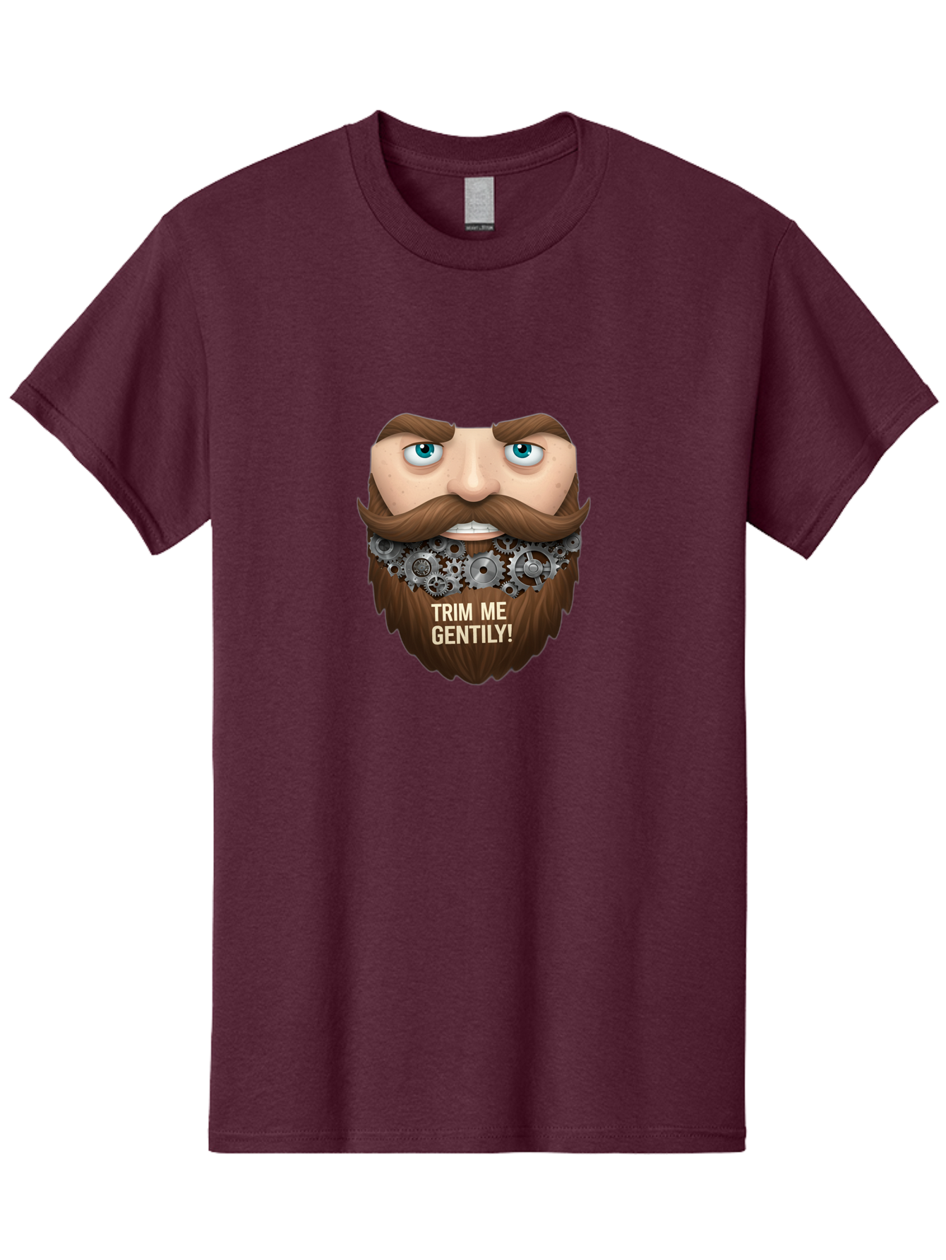 Trim-Me-Gentily Men'S Graphic Tee, 100% Cotton, Comfortable Casual Summer Wear, Machine Washable, Steampunk-Inspired Beard, Mechanical Gears, Vintage Grooming, Quirky Humor, Unique Facial Hair, Whimsical Design, Trim Me Gently, Bad861