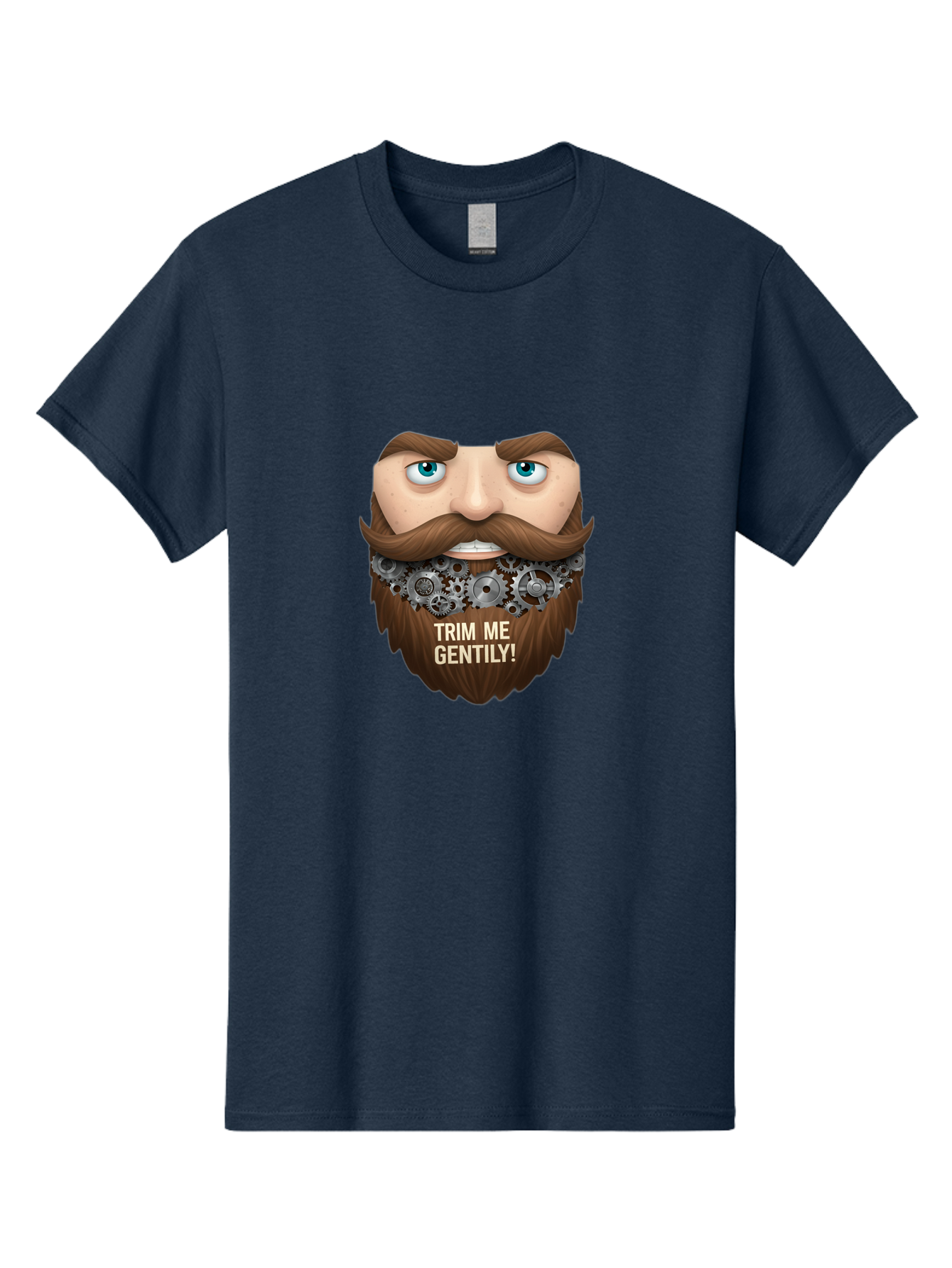 Trim-Me-Gentily Men'S Graphic Tee, 100% Cotton, Comfortable Casual Summer Wear, Machine Washable, Steampunk-Inspired Beard, Mechanical Gears, Vintage Grooming, Quirky Humor, Unique Facial Hair, Whimsical Design, Trim Me Gently, Bad861