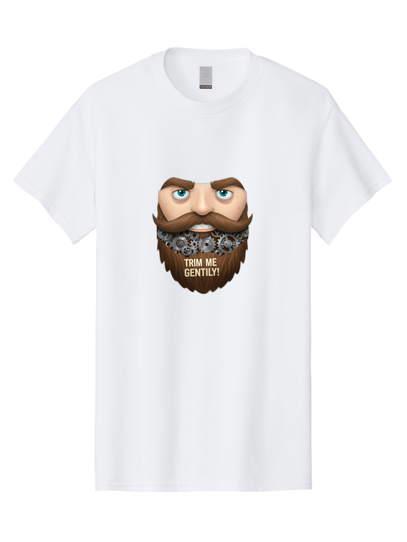 Trim-Me-Gentily Men'S Graphic Tee, 100% Cotton, Comfortable Casual Summer Wear, Machine Washable, Steampunk-Inspired Beard, Mechanical Gears, Vintage Grooming, Quirky Humor, Unique Facial Hair, Whimsical Design, Trim Me Gently, Bad861