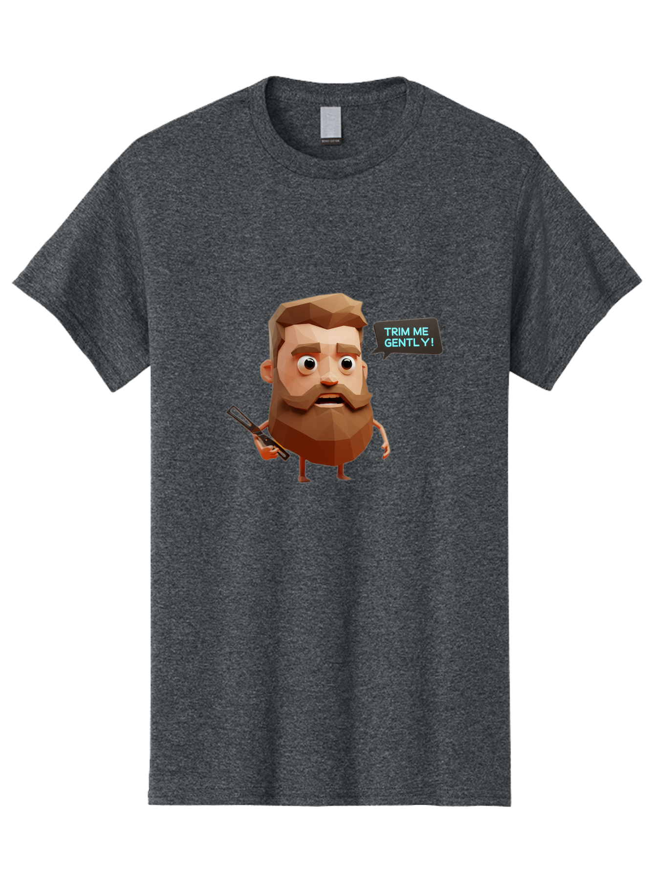 Trim-Me-Gently-1 Men'S Graphic Tee, 100% Cotton, Comfortable Casual Summer Wear, Machine Washable, Cartoon Man, Low Poly Character, 3D Illustration, Barber Theme, Grooming, Male Beauty, Beard Care, Scissors, Funny Expression Bad862