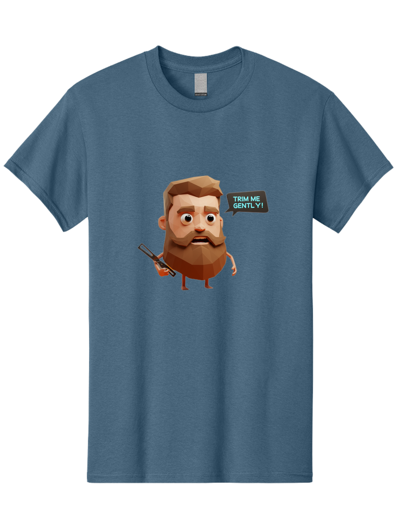 Trim-Me-Gently-1 Men'S Graphic Tee, 100% Cotton, Comfortable Casual Summer Wear, Machine Washable, Cartoon Man, Low Poly Character, 3D Illustration, Barber Theme, Grooming, Male Beauty, Beard Care, Scissors, Funny Expression Bad862