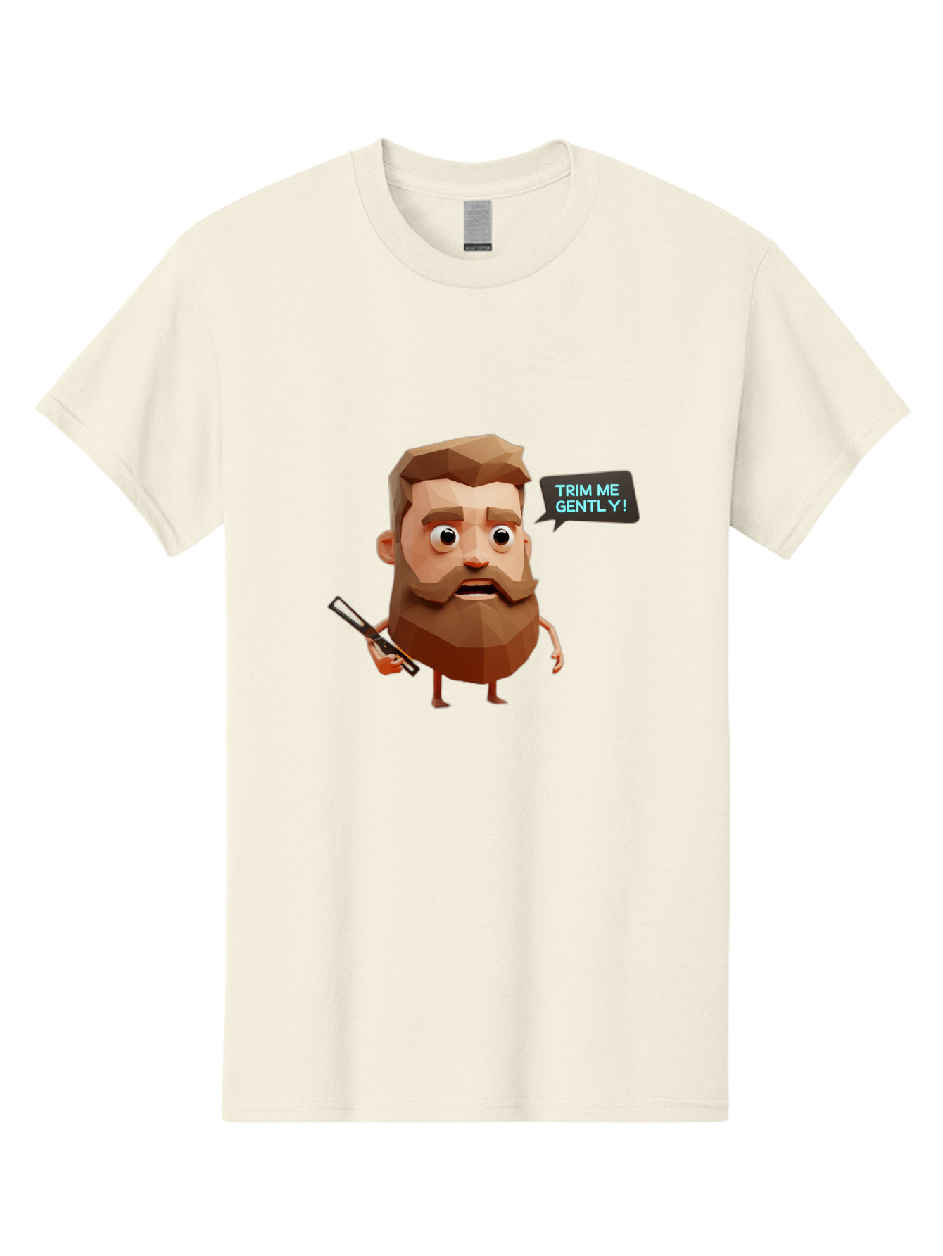 Trim-Me-Gently-1 Men'S Graphic Tee, 100% Cotton, Comfortable Casual Summer Wear, Machine Washable, Cartoon Man, Low Poly Character, 3D Illustration, Barber Theme, Grooming, Male Beauty, Beard Care, Scissors, Funny Expression Bad862