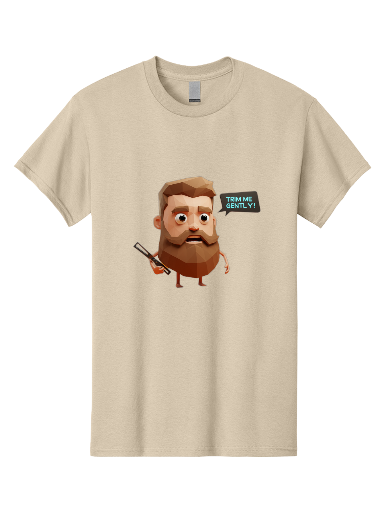 Trim-Me-Gently-1 Men'S Graphic Tee, 100% Cotton, Comfortable Casual Summer Wear, Machine Washable, Cartoon Man, Low Poly Character, 3D Illustration, Barber Theme, Grooming, Male Beauty, Beard Care, Scissors, Funny Expression Bad862