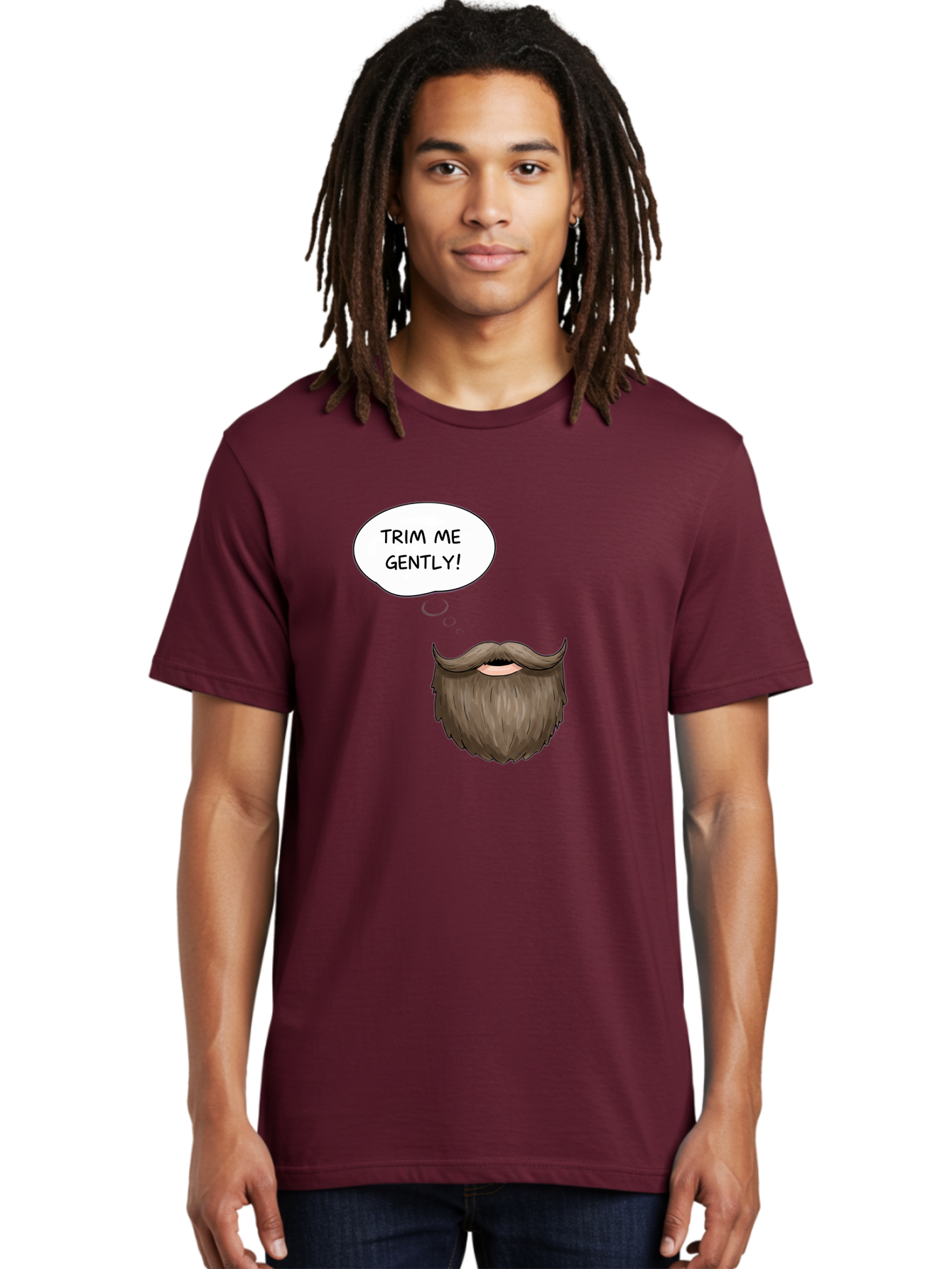 Trim-Me-Gently-2 Men'S Graphic Tee, 100% Cotton, Comfortable Casual Summer Wear, Machine Washable, Funny Cartoon Beard, Humorous Illustration, Whimsical Character, Mustache And Beard Combo, Playful Typography, Quirky Design, Bold Text, Bad863
