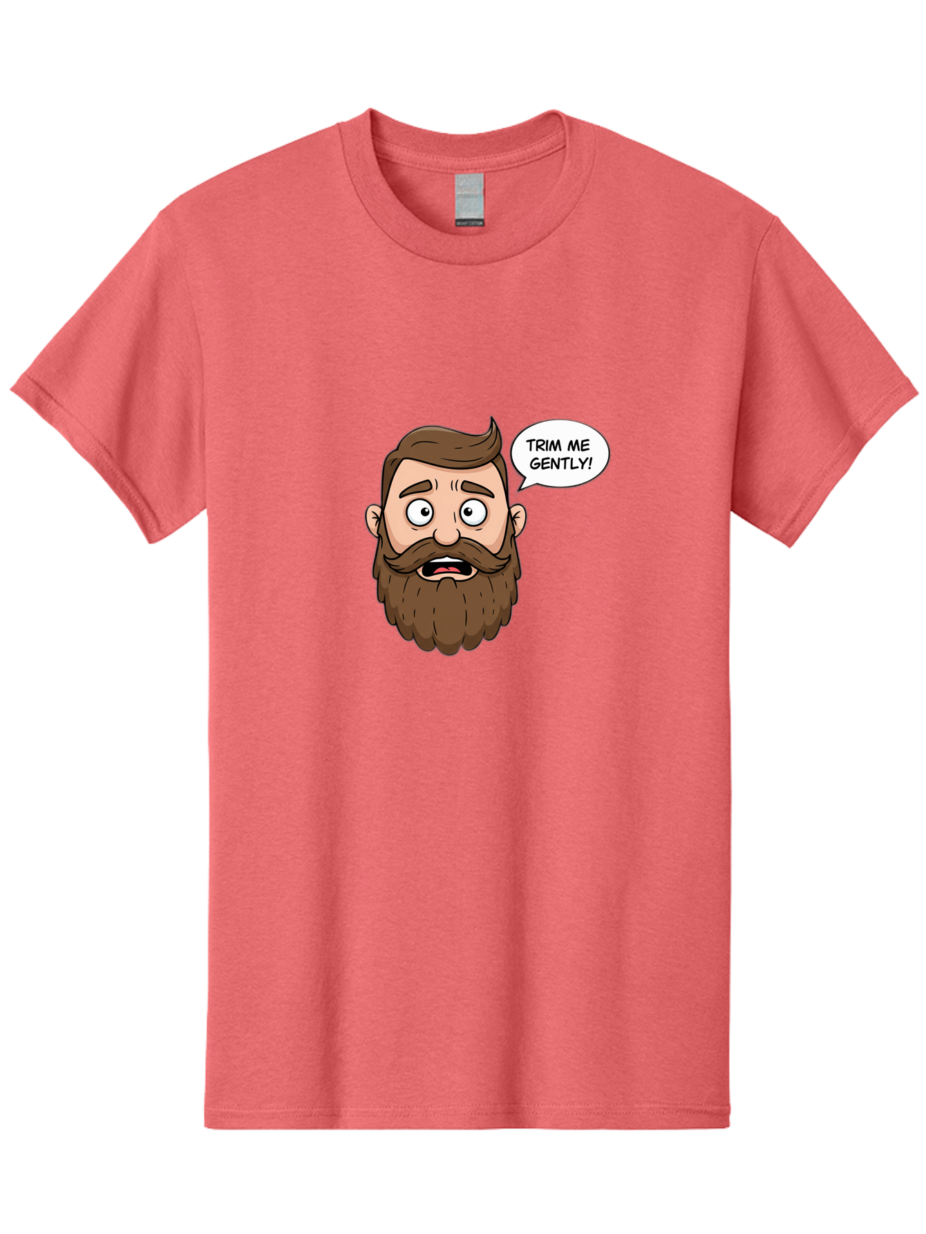 Trim-Me-Gently-3 Men'S Graphic Tee, 100% Cotton, Comfortable Casual Summer Wear, Machine Washable, Cartoon Man With Brown Hair And Beard, Worried Expression, Speech Bubble, Barber Humor, Grooming, Haircut, Men'S Grooming, Comedic Relief Bad864