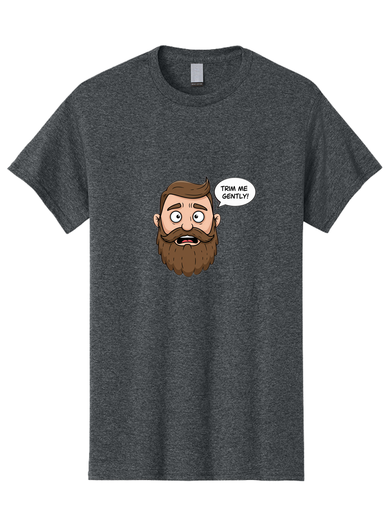 Trim-Me-Gently-3 Men'S Graphic Tee, 100% Cotton, Comfortable Casual Summer Wear, Machine Washable, Cartoon Man With Brown Hair And Beard, Worried Expression, Speech Bubble, Barber Humor, Grooming, Haircut, Men'S Grooming, Comedic Relief Bad864
