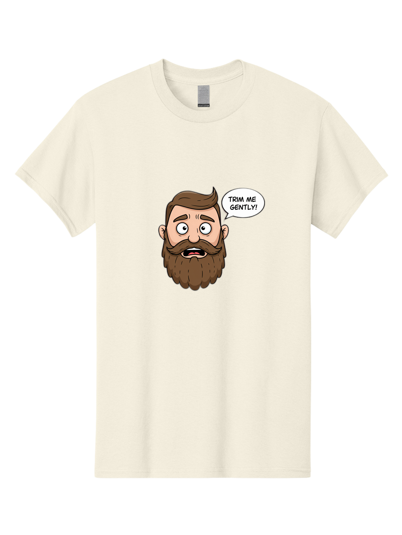 Trim-Me-Gently-3 Men'S Graphic Tee, 100% Cotton, Comfortable Casual Summer Wear, Machine Washable, Cartoon Man With Brown Hair And Beard, Worried Expression, Speech Bubble, Barber Humor, Grooming, Haircut, Men'S Grooming, Comedic Relief Bad864