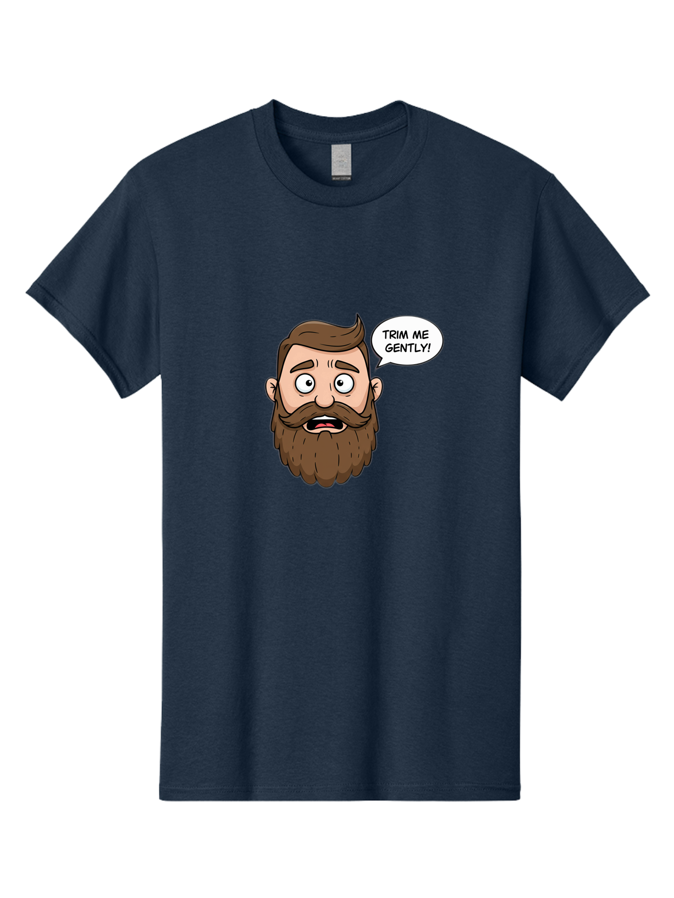 Trim-Me-Gently-3 Men'S Graphic Tee, 100% Cotton, Comfortable Casual Summer Wear, Machine Washable, Cartoon Man With Brown Hair And Beard, Worried Expression, Speech Bubble, Barber Humor, Grooming, Haircut, Men'S Grooming, Comedic Relief Bad864
