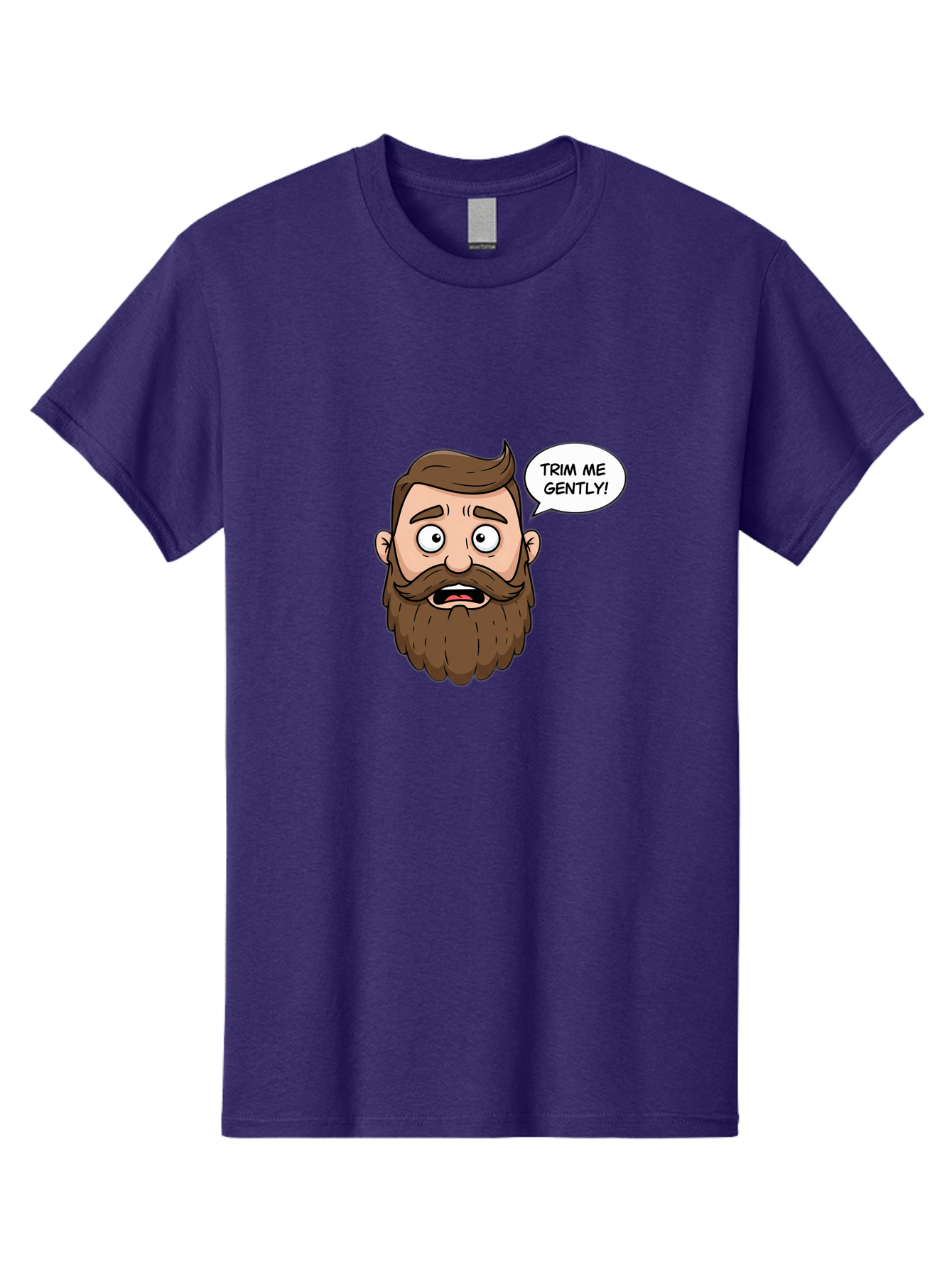 Trim-Me-Gently-3 Men'S Graphic Tee, 100% Cotton, Comfortable Casual Summer Wear, Machine Washable, Cartoon Man With Brown Hair And Beard, Worried Expression, Speech Bubble, Barber Humor, Grooming, Haircut, Men'S Grooming, Comedic Relief Bad864