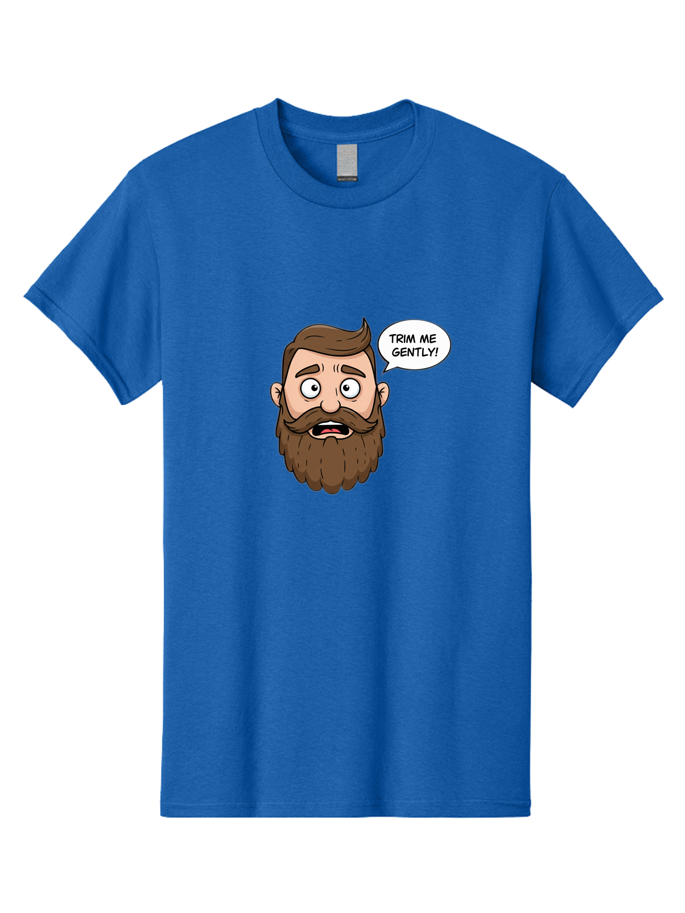 Trim-Me-Gently-3 Men'S Graphic Tee, 100% Cotton, Comfortable Casual Summer Wear, Machine Washable, Cartoon Man With Brown Hair And Beard, Worried Expression, Speech Bubble, Barber Humor, Grooming, Haircut, Men'S Grooming, Comedic Relief Bad864