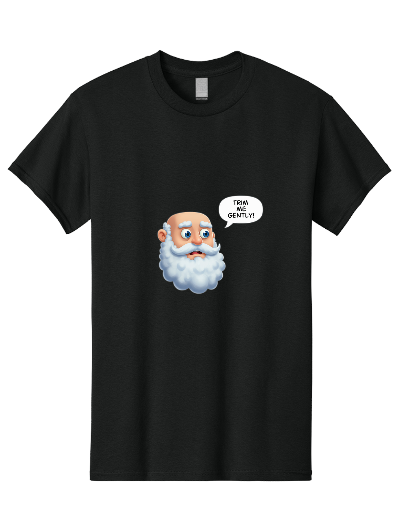 Trim-Me-Gently-4 Men'S Graphic Tee, 100% Cotton, Comfortable Casual Summer Wear, Machine Washable, Funny Cartoon Character, White Beard, Blue Eyes, Humorous Expression, Speech Bubble, Trim Me Gently, Comedic Style, Cartoon Humor, Bad865