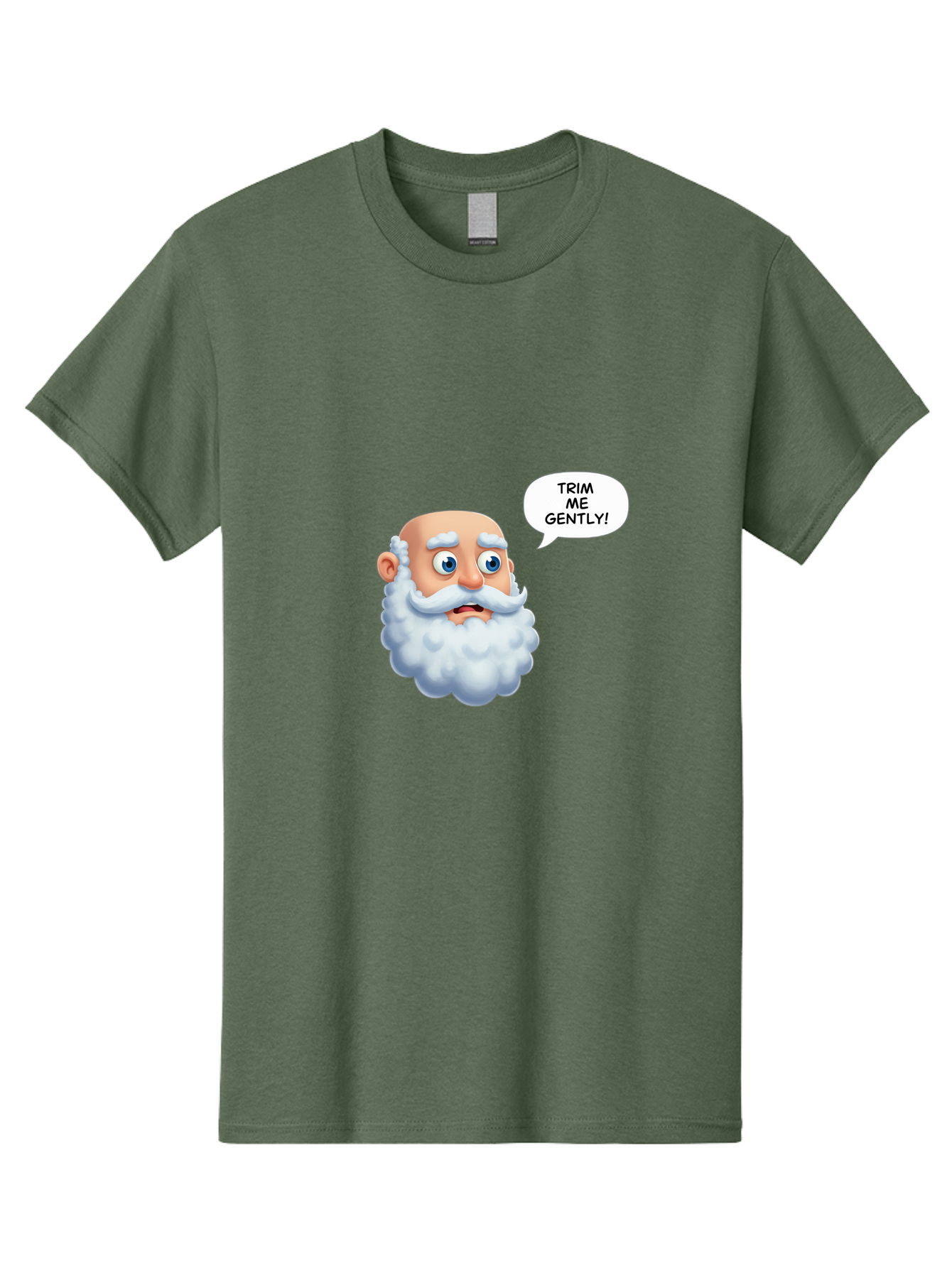 Trim-Me-Gently-4 Men'S Graphic Tee, 100% Cotton, Comfortable Casual Summer Wear, Machine Washable, Funny Cartoon Character, White Beard, Blue Eyes, Humorous Expression, Speech Bubble, Trim Me Gently, Comedic Style, Cartoon Humor, Bad865