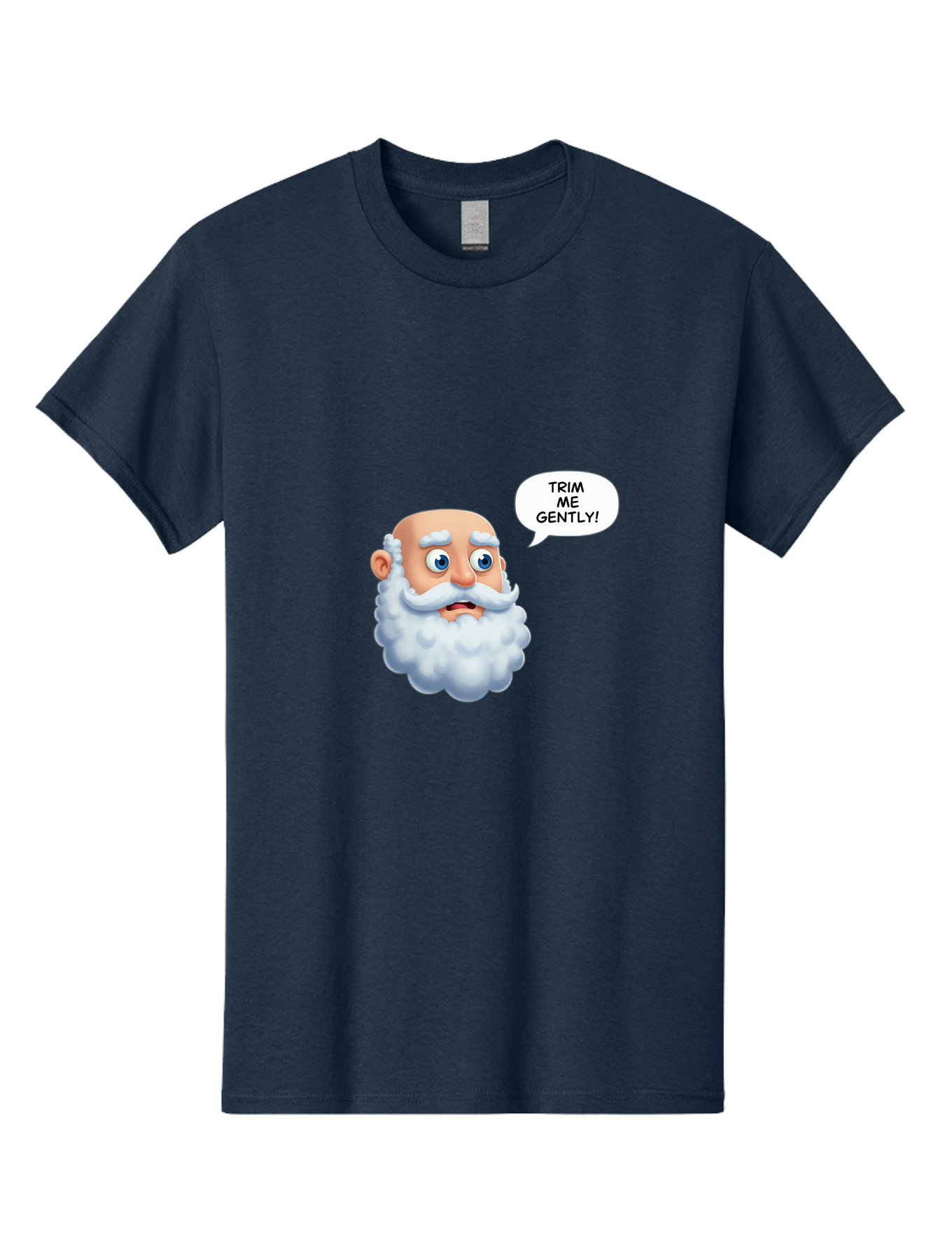Trim-Me-Gently-4 Men'S Graphic Tee, 100% Cotton, Comfortable Casual Summer Wear, Machine Washable, Funny Cartoon Character, White Beard, Blue Eyes, Humorous Expression, Speech Bubble, Trim Me Gently, Comedic Style, Cartoon Humor, Bad865