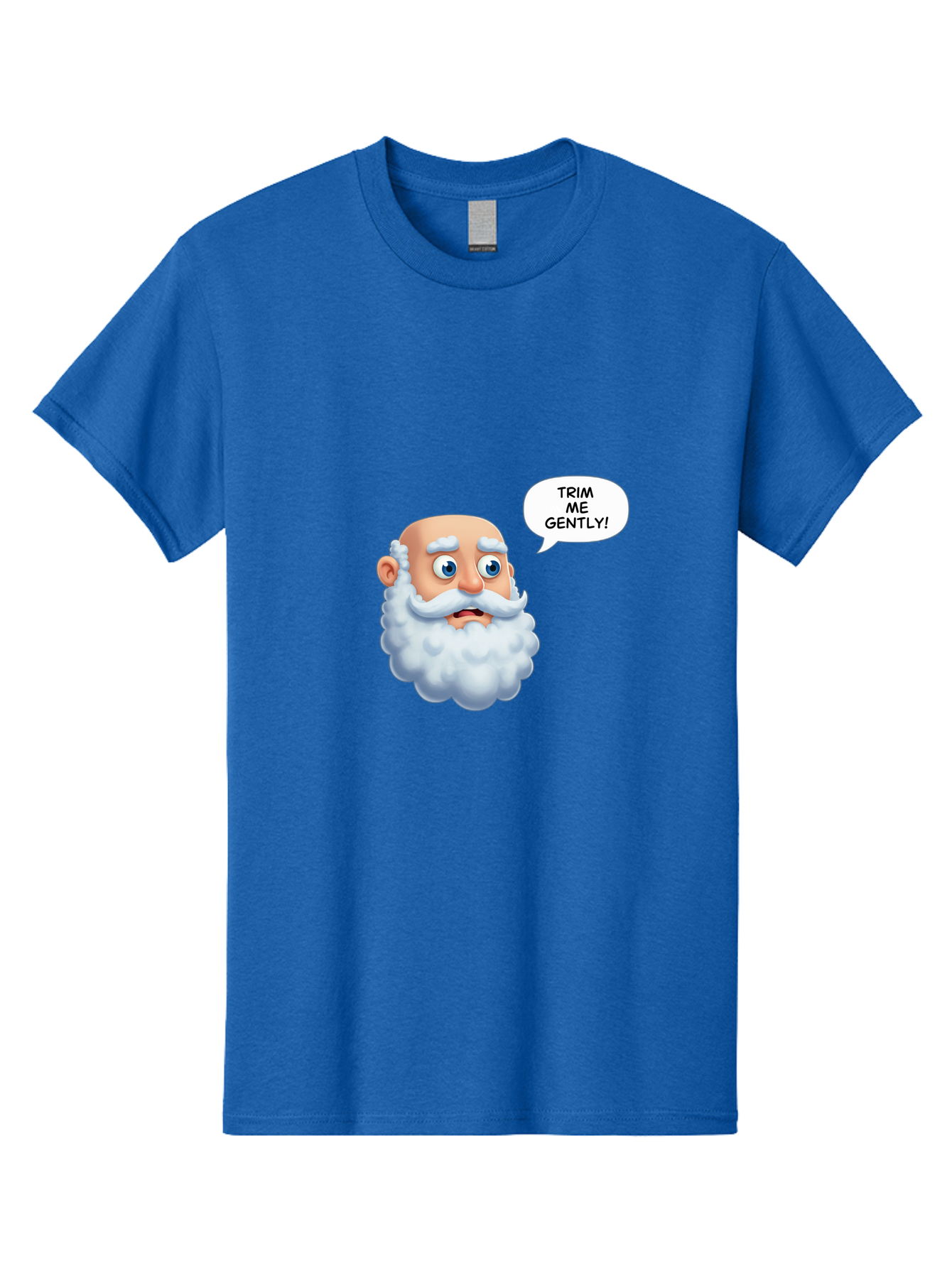 Trim-Me-Gently-4 Men'S Graphic Tee, 100% Cotton, Comfortable Casual Summer Wear, Machine Washable, Funny Cartoon Character, White Beard, Blue Eyes, Humorous Expression, Speech Bubble, Trim Me Gently, Comedic Style, Cartoon Humor, Bad865