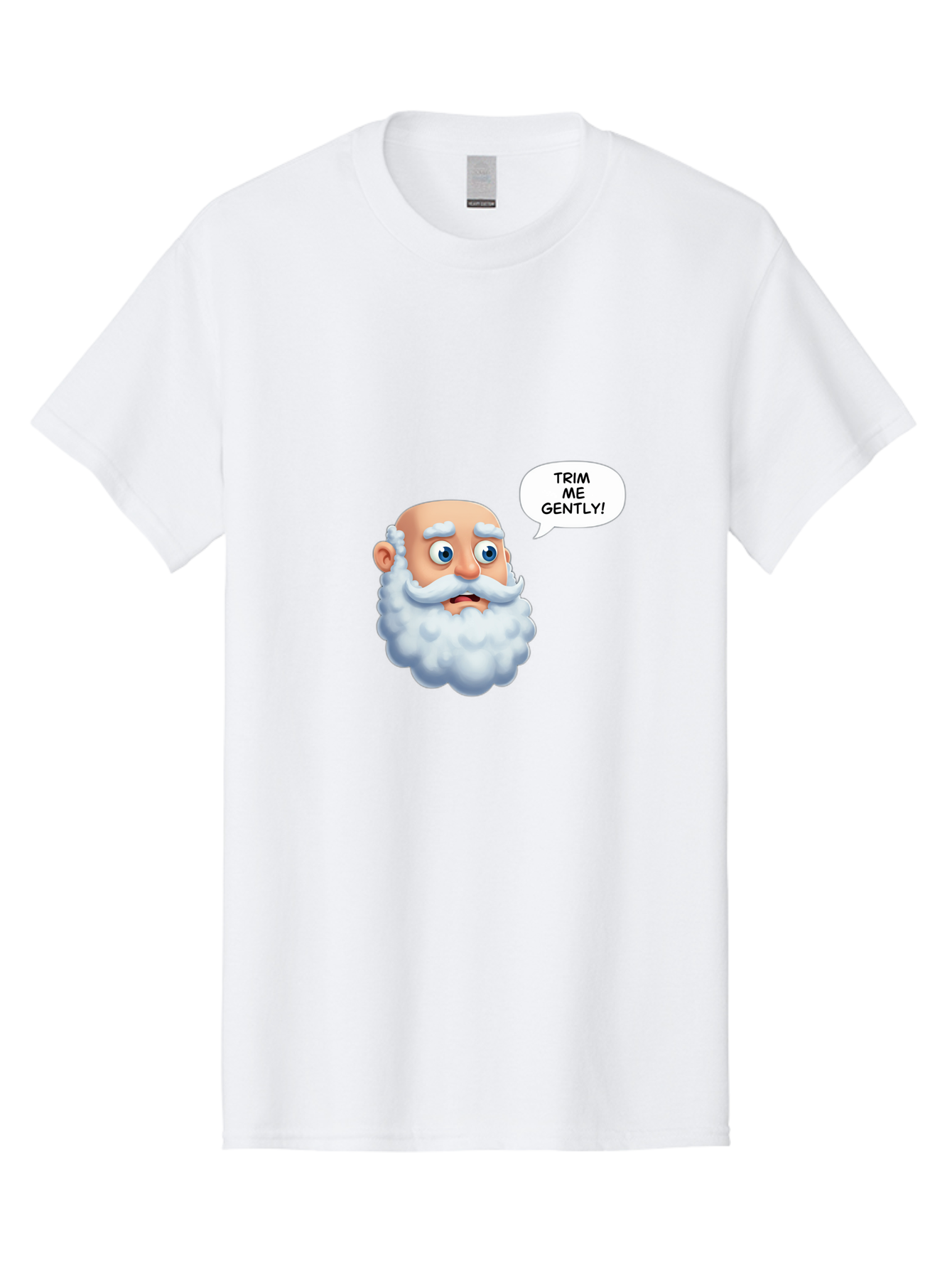 Trim-Me-Gently-4 Men'S Graphic Tee, 100% Cotton, Comfortable Casual Summer Wear, Machine Washable, Funny Cartoon Character, White Beard, Blue Eyes, Humorous Expression, Speech Bubble, Trim Me Gently, Comedic Style, Cartoon Humor, Bad865