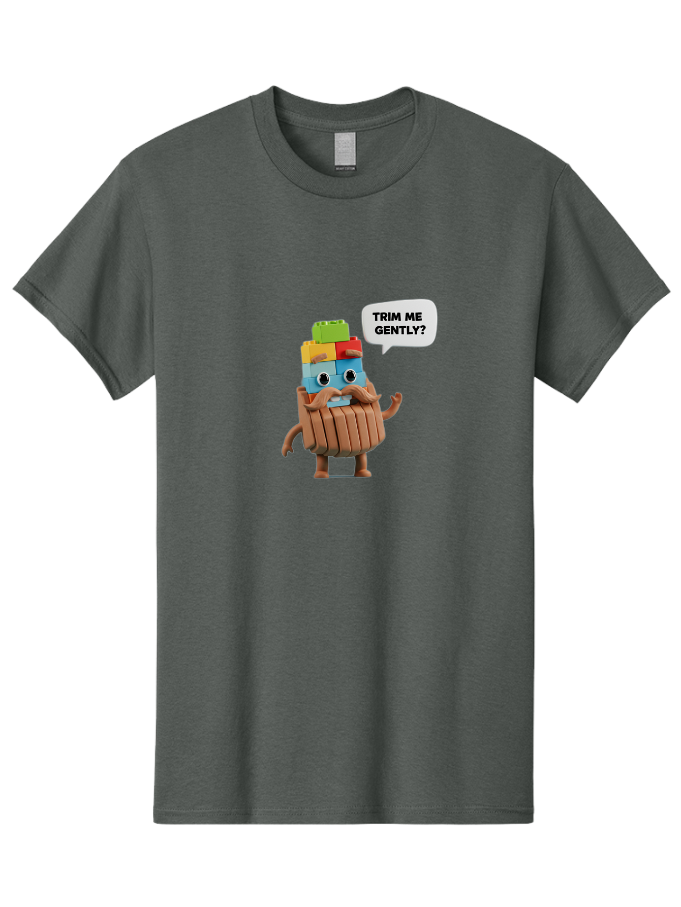 Trim-Me-Gently-5 Men'S Graphic Tee, 100% Cotton, Comfortable Casual Summer Wear, Machine Washable, Funny Character, Lego Figure, Cartoon Style, Humorous Mustache, Comedic Expression, Quirky Personality, Playful Design, Building Blocks, Bad866