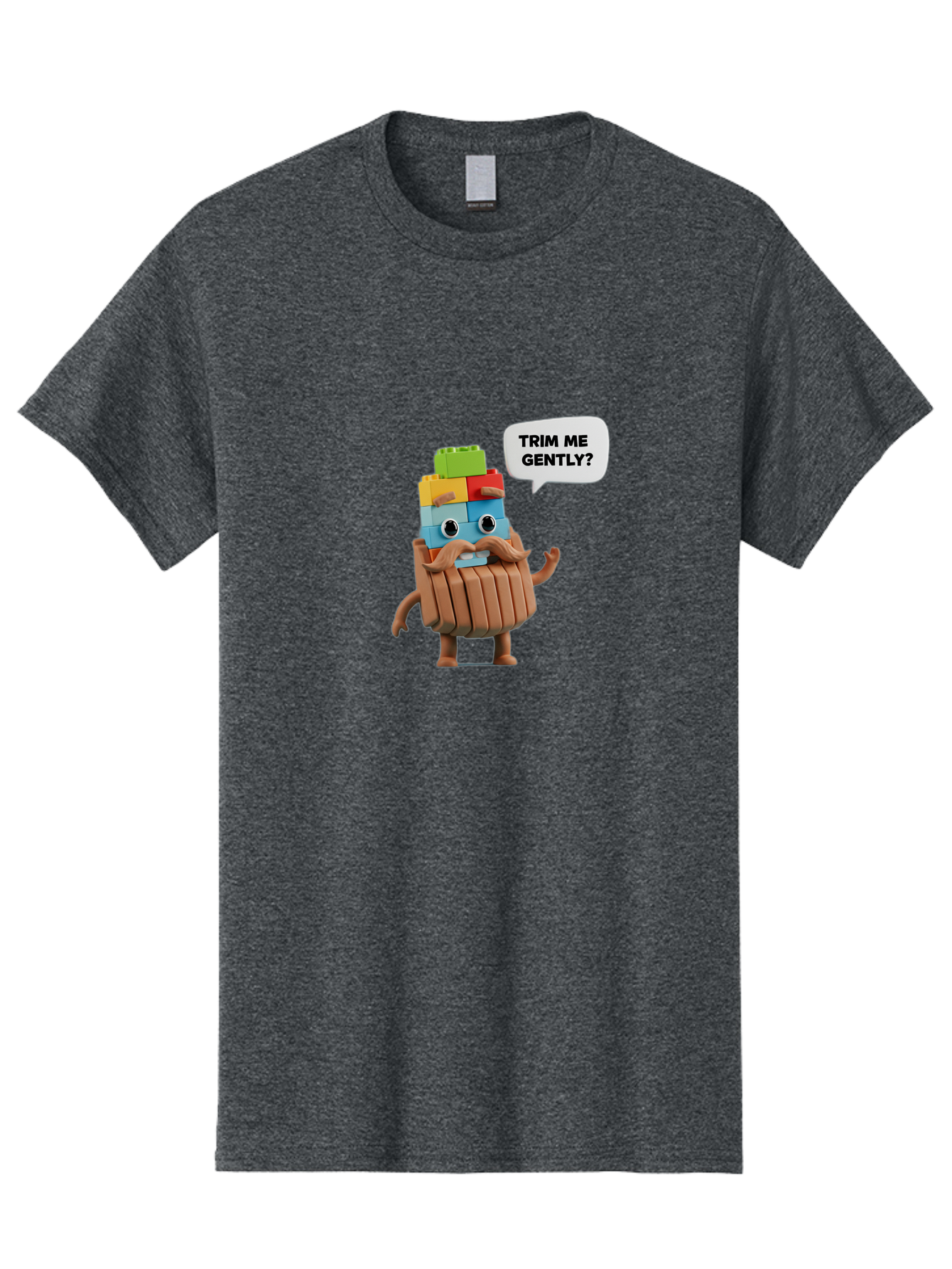 Trim-Me-Gently-5 Men'S Graphic Tee, 100% Cotton, Comfortable Casual Summer Wear, Machine Washable, Funny Character, Lego Figure, Cartoon Style, Humorous Mustache, Comedic Expression, Quirky Personality, Playful Design, Building Blocks, Bad866
