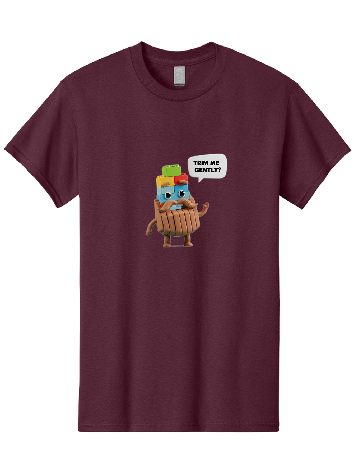 Trim-Me-Gently-5 Men'S Graphic Tee, 100% Cotton, Comfortable Casual Summer Wear, Machine Washable, Funny Character, Lego Figure, Cartoon Style, Humorous Mustache, Comedic Expression, Quirky Personality, Playful Design, Building Blocks, Bad866
