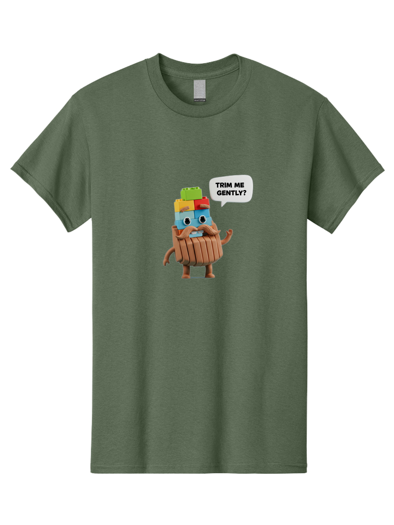 Trim-Me-Gently-5 Men'S Graphic Tee, 100% Cotton, Comfortable Casual Summer Wear, Machine Washable, Funny Character, Lego Figure, Cartoon Style, Humorous Mustache, Comedic Expression, Quirky Personality, Playful Design, Building Blocks, Bad866