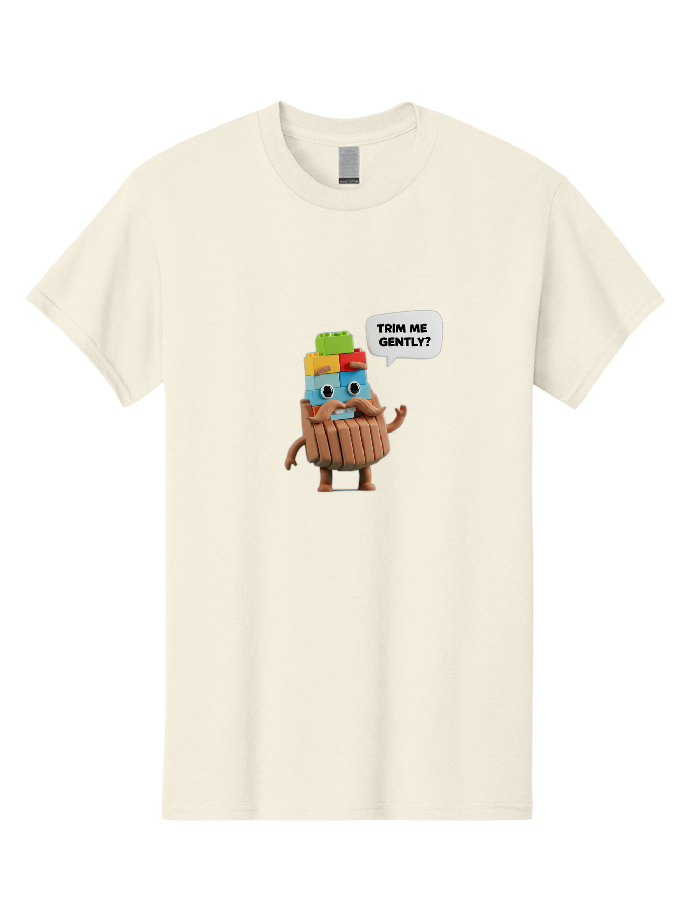 Trim-Me-Gently-5 Men'S Graphic Tee, 100% Cotton, Comfortable Casual Summer Wear, Machine Washable, Funny Character, Lego Figure, Cartoon Style, Humorous Mustache, Comedic Expression, Quirky Personality, Playful Design, Building Blocks, Bad866