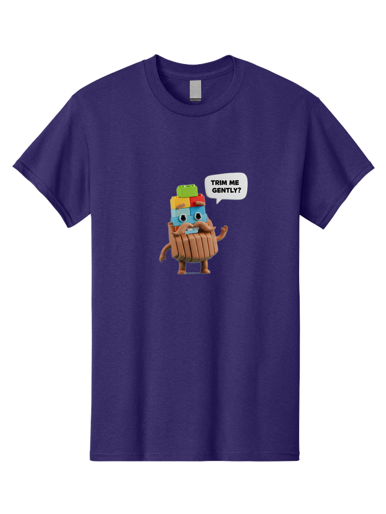 Trim-Me-Gently-5 Men'S Graphic Tee, 100% Cotton, Comfortable Casual Summer Wear, Machine Washable, Funny Character, Lego Figure, Cartoon Style, Humorous Mustache, Comedic Expression, Quirky Personality, Playful Design, Building Blocks, Bad866