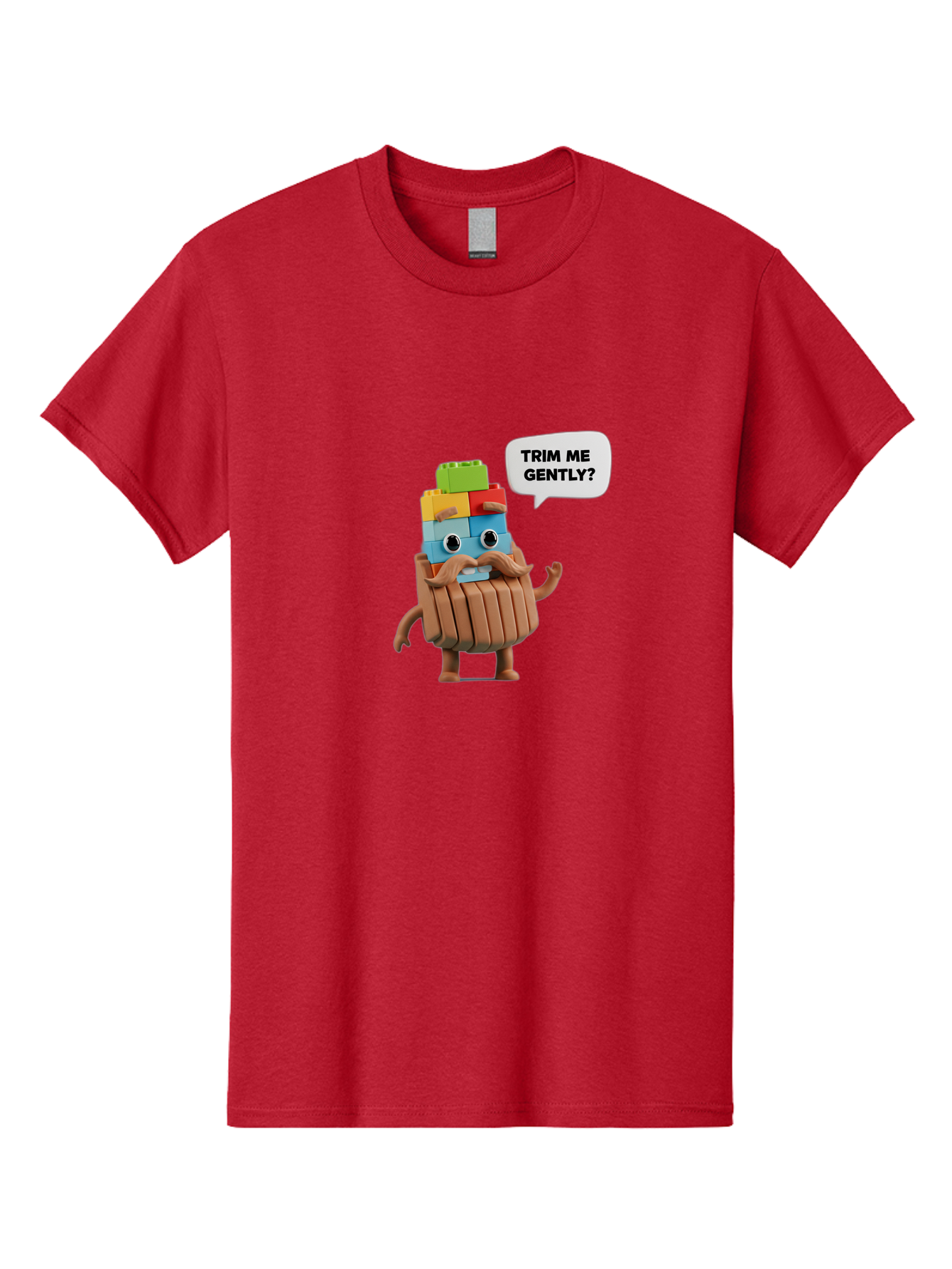 Trim-Me-Gently-5 Men'S Graphic Tee, 100% Cotton, Comfortable Casual Summer Wear, Machine Washable, Funny Character, Lego Figure, Cartoon Style, Humorous Mustache, Comedic Expression, Quirky Personality, Playful Design, Building Blocks, Bad866