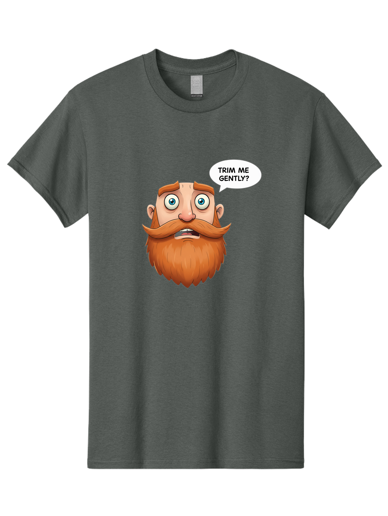 Trim-Me-Gently Men'S Graphic Tee, 100% Cotton, Comfortable Casual Summer Wear, Machine Washable, Cartoon Man With Large Beard, Funny Character, Humorous Illustration, Comedic Expression, Mustache And Beard, Gentle Trim Request, Cartoon Style, Bad867