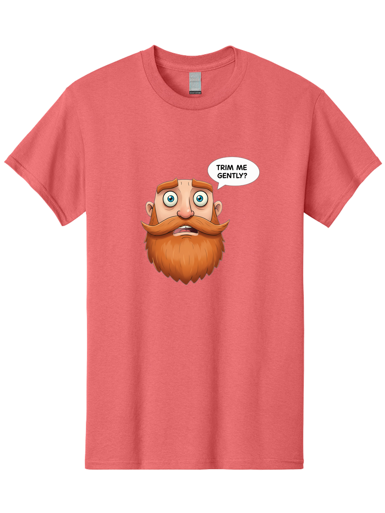 Trim-Me-Gently Men'S Graphic Tee, 100% Cotton, Comfortable Casual Summer Wear, Machine Washable, Cartoon Man With Large Beard, Funny Character, Humorous Illustration, Comedic Expression, Mustache And Beard, Gentle Trim Request, Cartoon Style, Bad867