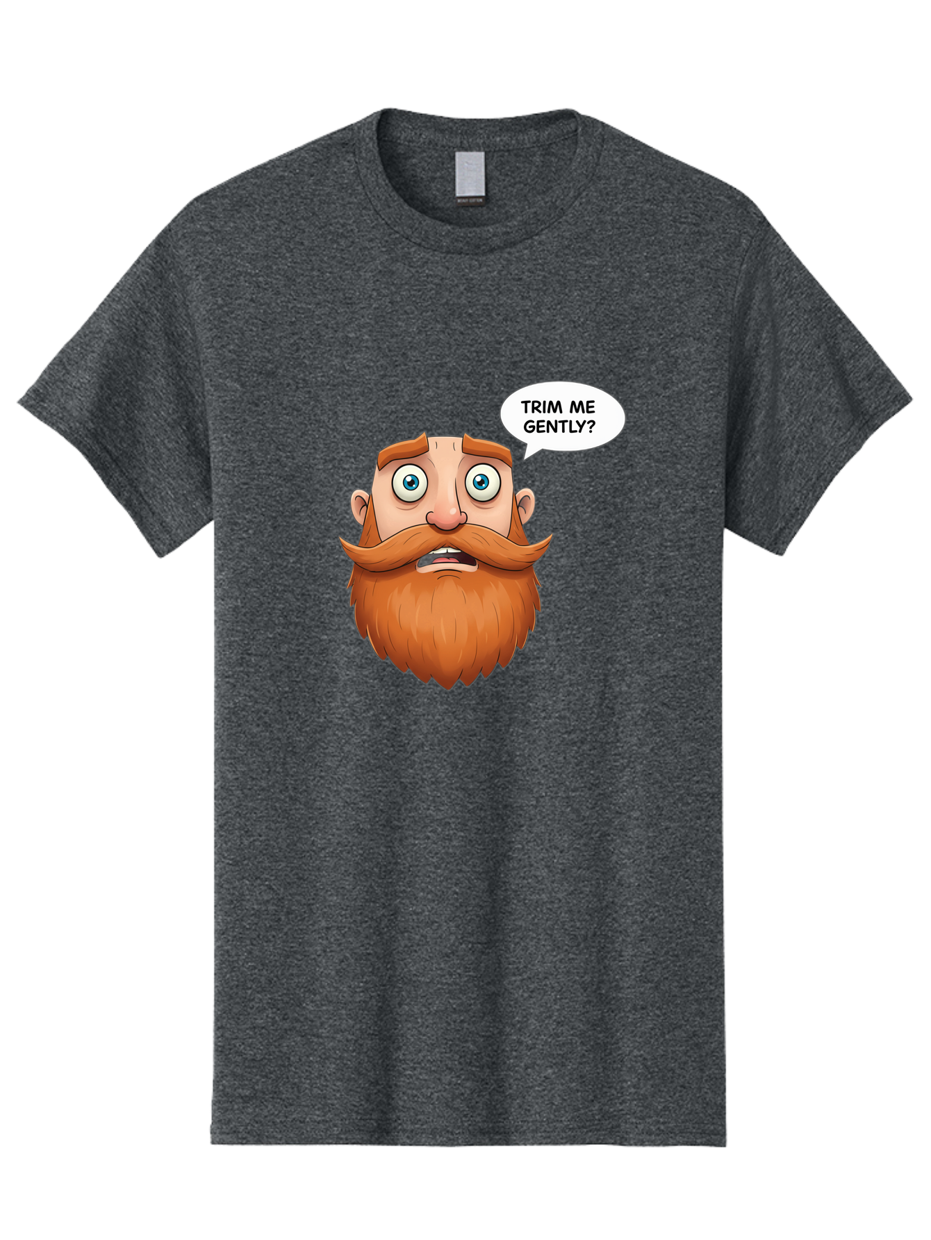 Trim-Me-Gently Men'S Graphic Tee, 100% Cotton, Comfortable Casual Summer Wear, Machine Washable, Cartoon Man With Large Beard, Funny Character, Humorous Illustration, Comedic Expression, Mustache And Beard, Gentle Trim Request, Cartoon Style, Bad867