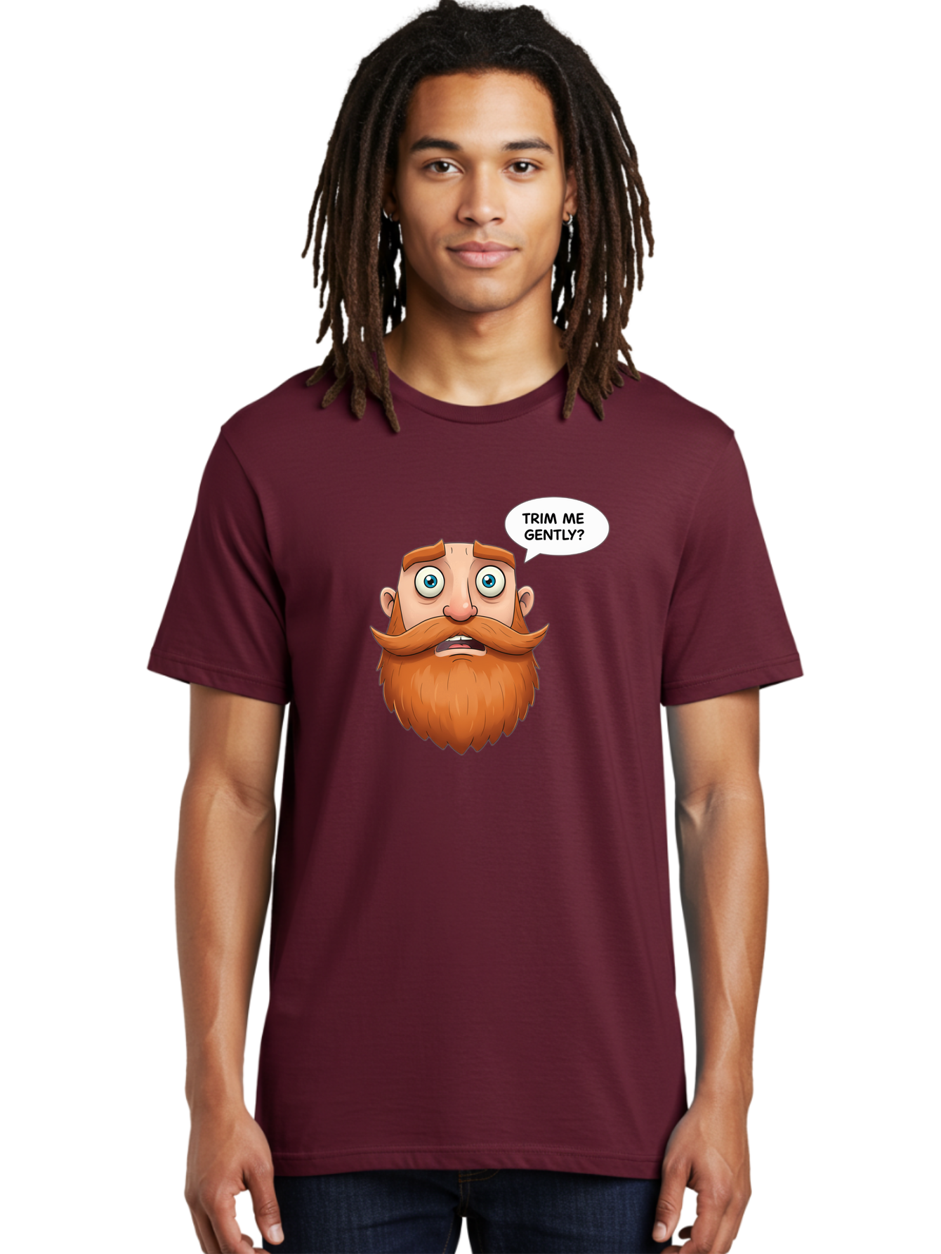 Trim-Me-Gently Men'S Graphic Tee, 100% Cotton, Comfortable Casual Summer Wear, Machine Washable, Cartoon Man With Large Beard, Funny Character, Humorous Illustration, Comedic Expression, Mustache And Beard, Gentle Trim Request, Cartoon Style, Bad867