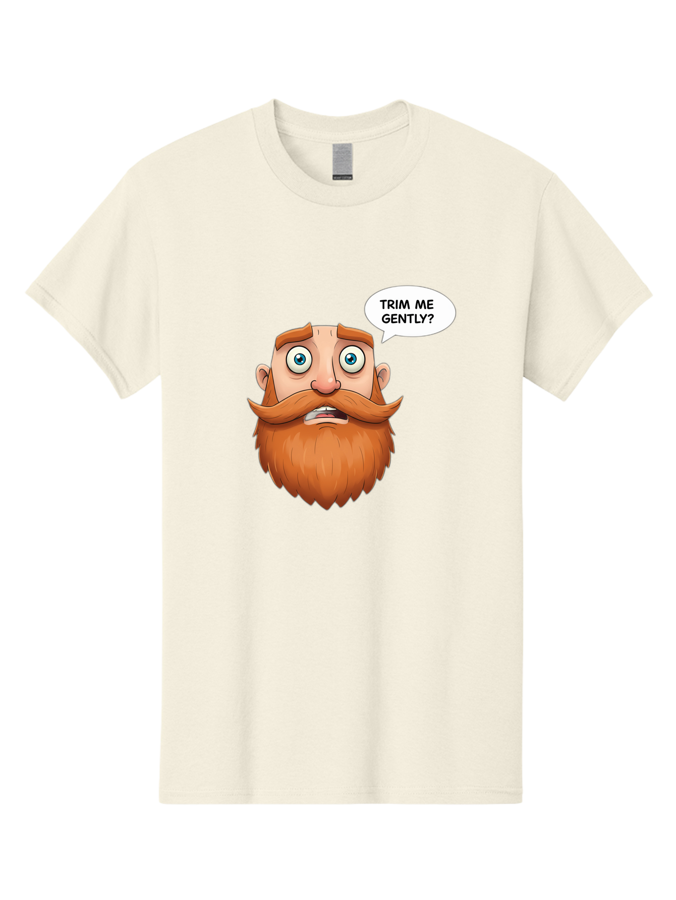 Trim-Me-Gently Men'S Graphic Tee, 100% Cotton, Comfortable Casual Summer Wear, Machine Washable, Cartoon Man With Large Beard, Funny Character, Humorous Illustration, Comedic Expression, Mustache And Beard, Gentle Trim Request, Cartoon Style, Bad867