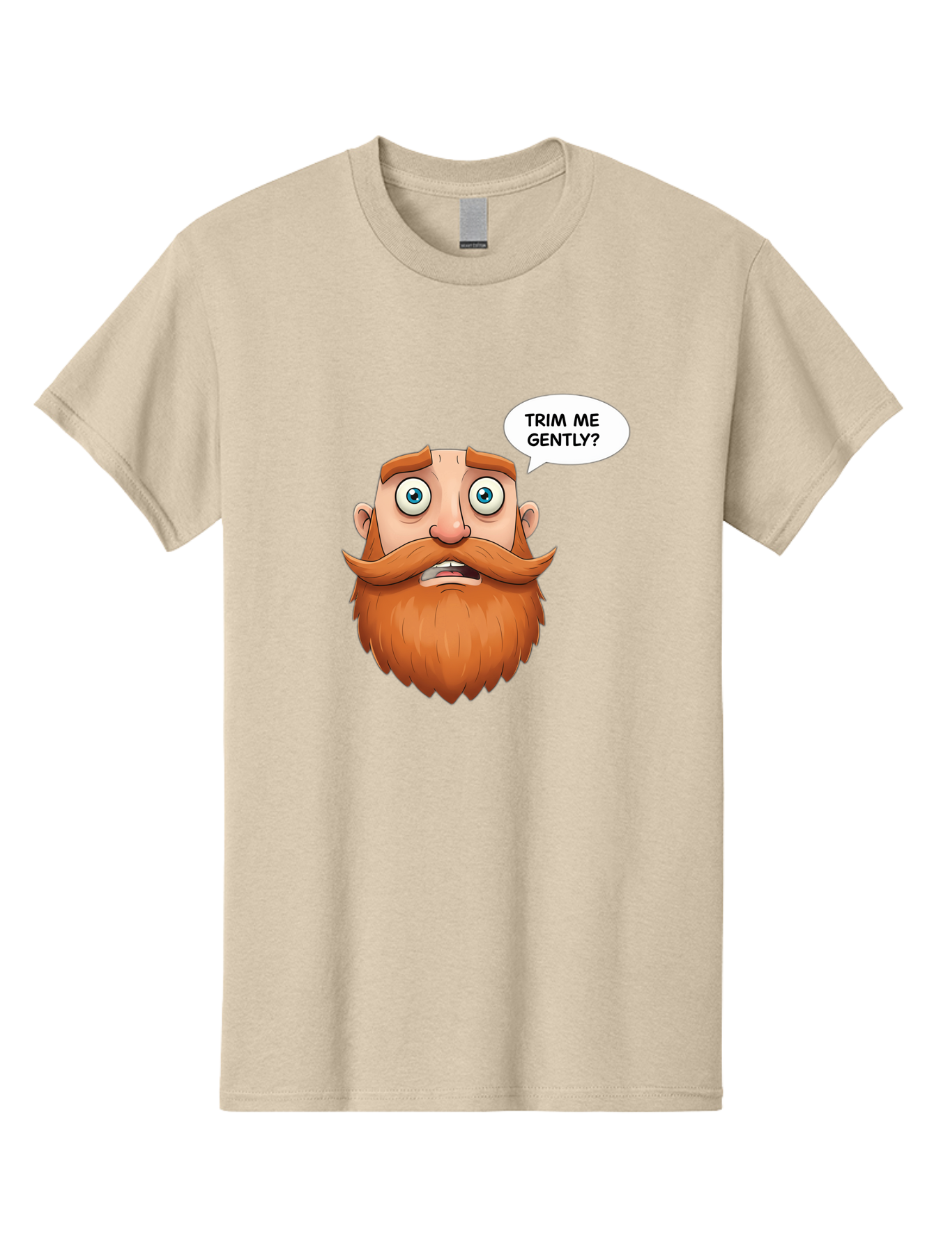 Trim-Me-Gently Men'S Graphic Tee, 100% Cotton, Comfortable Casual Summer Wear, Machine Washable, Cartoon Man With Large Beard, Funny Character, Humorous Illustration, Comedic Expression, Mustache And Beard, Gentle Trim Request, Cartoon Style, Bad867