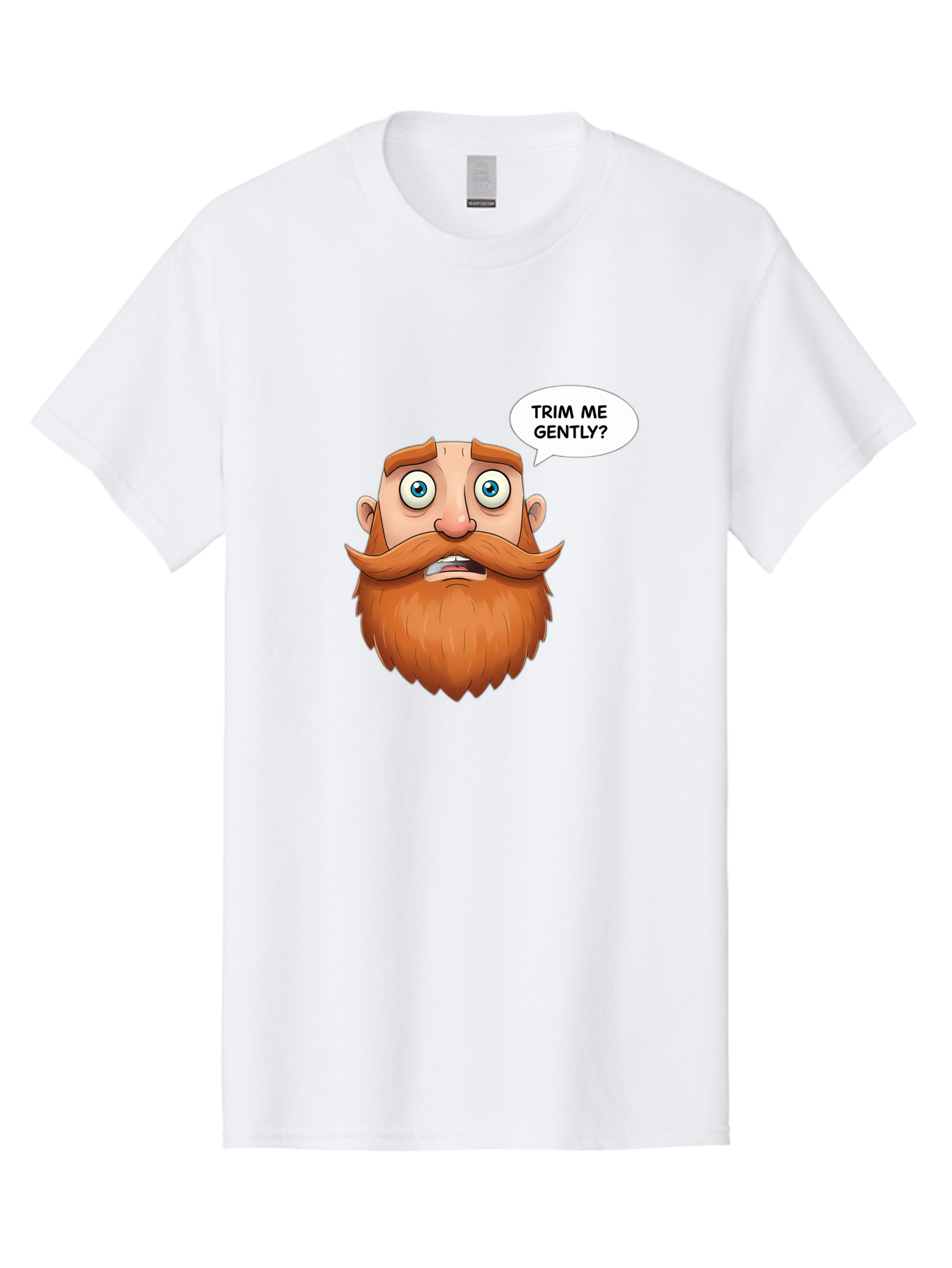 Trim-Me-Gently Men'S Graphic Tee, 100% Cotton, Comfortable Casual Summer Wear, Machine Washable, Cartoon Man With Large Beard, Funny Character, Humorous Illustration, Comedic Expression, Mustache And Beard, Gentle Trim Request, Cartoon Style, Bad867