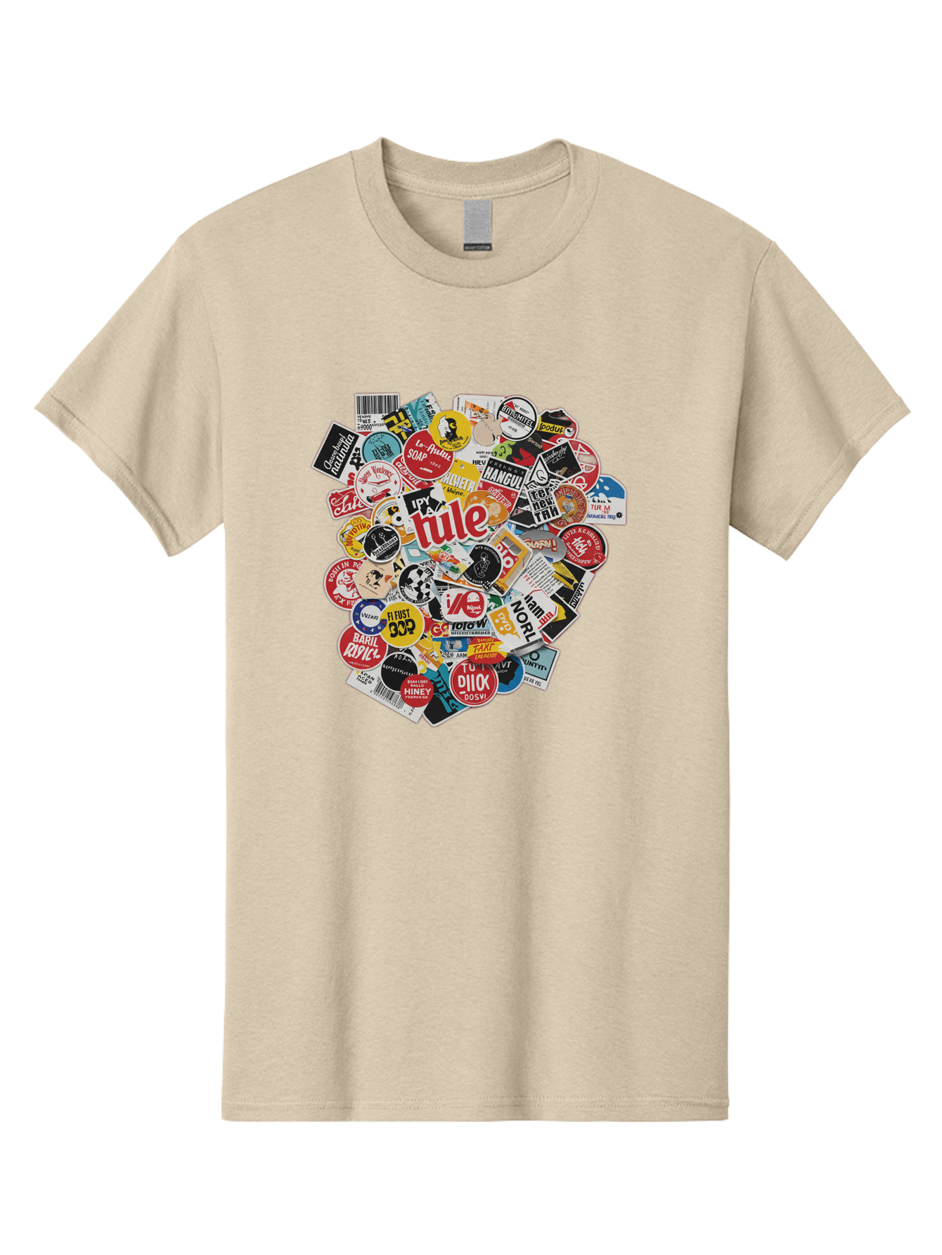Tule-Sticker-Collage Men'S Graphic Tee, 100% Cotton, Comfortable Casual Summer Wear, Machine Washable, Sticker Collection, Vinyl Stickers, Label Art, Diverse Designs, Quirky Graphics, Bold Typography, Eclectic Mix, Logos, Branding, Decals, Bad868