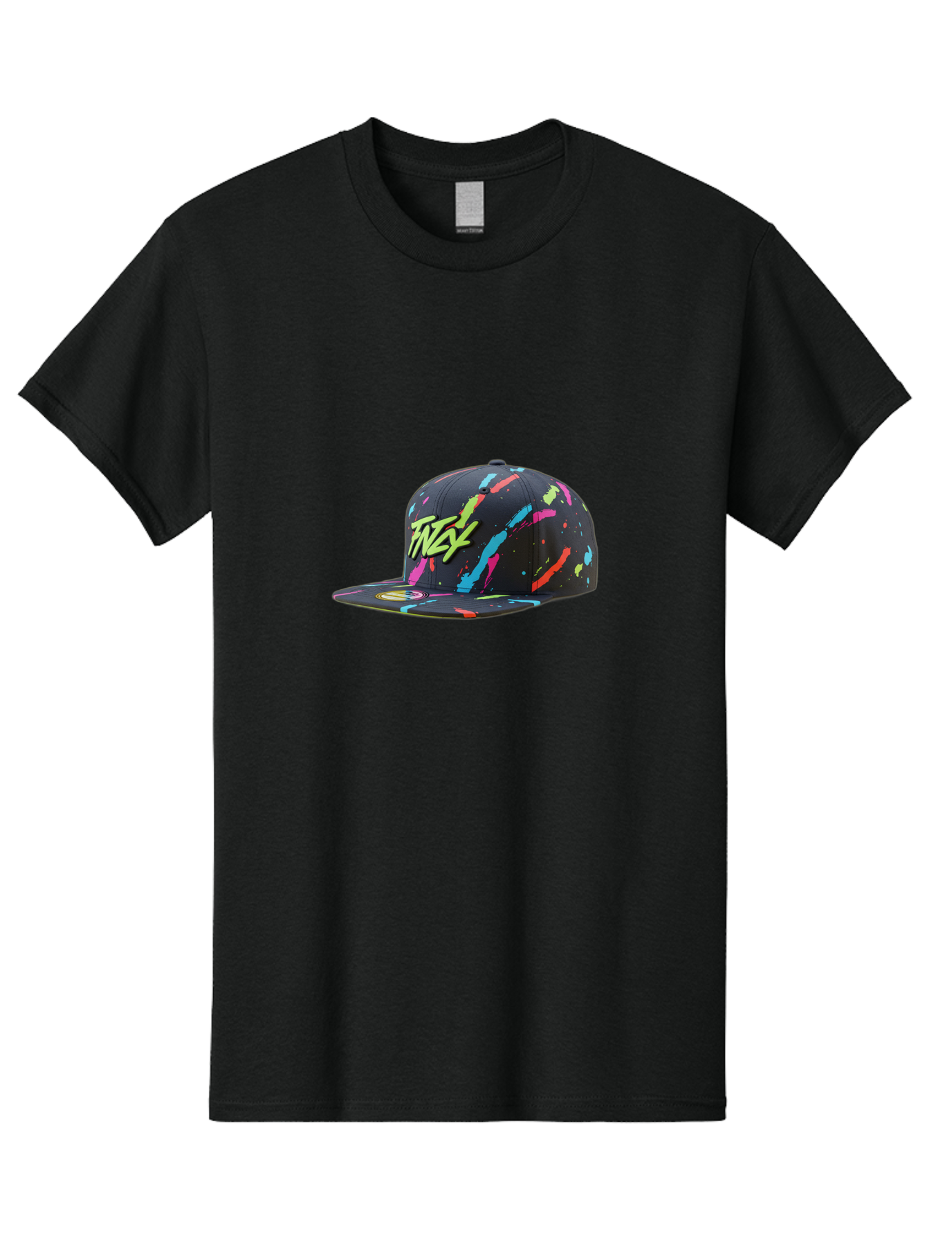Twst-Baseball-Cap Men'S Graphic Tee, 100% Cotton, Comfortable Casual Summer Wear, Machine Washable, Graffiti Style Cap, Streetwear Fashion, Urban Clothing, Colorful Splatters, Trendy Accessories, Casual Wear, Flex Logo Bad870