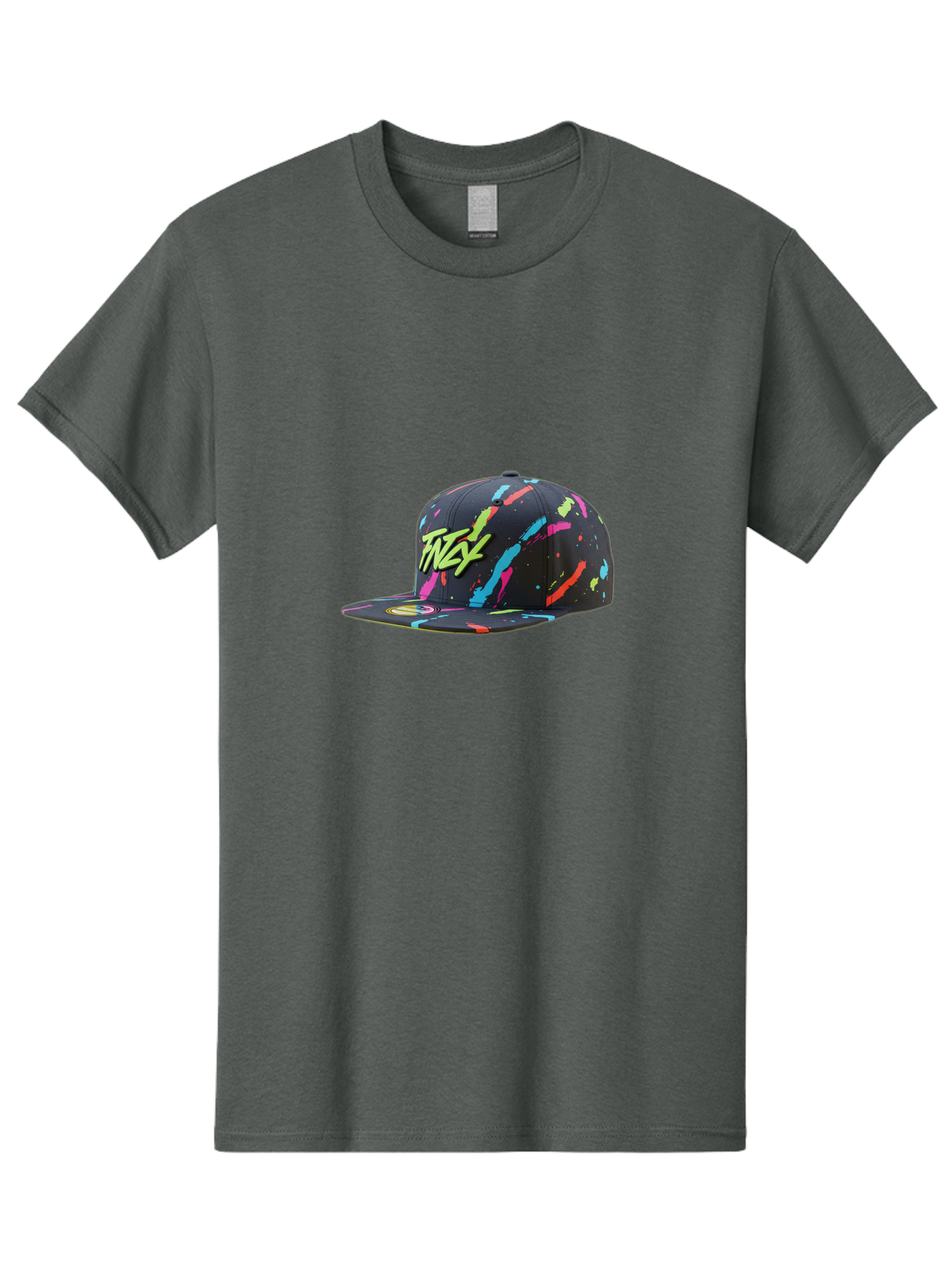 Twst-Baseball-Cap Men'S Graphic Tee, 100% Cotton, Comfortable Casual Summer Wear, Machine Washable, Graffiti Style Cap, Streetwear Fashion, Urban Clothing, Colorful Splatters, Trendy Accessories, Casual Wear, Flex Logo Bad870
