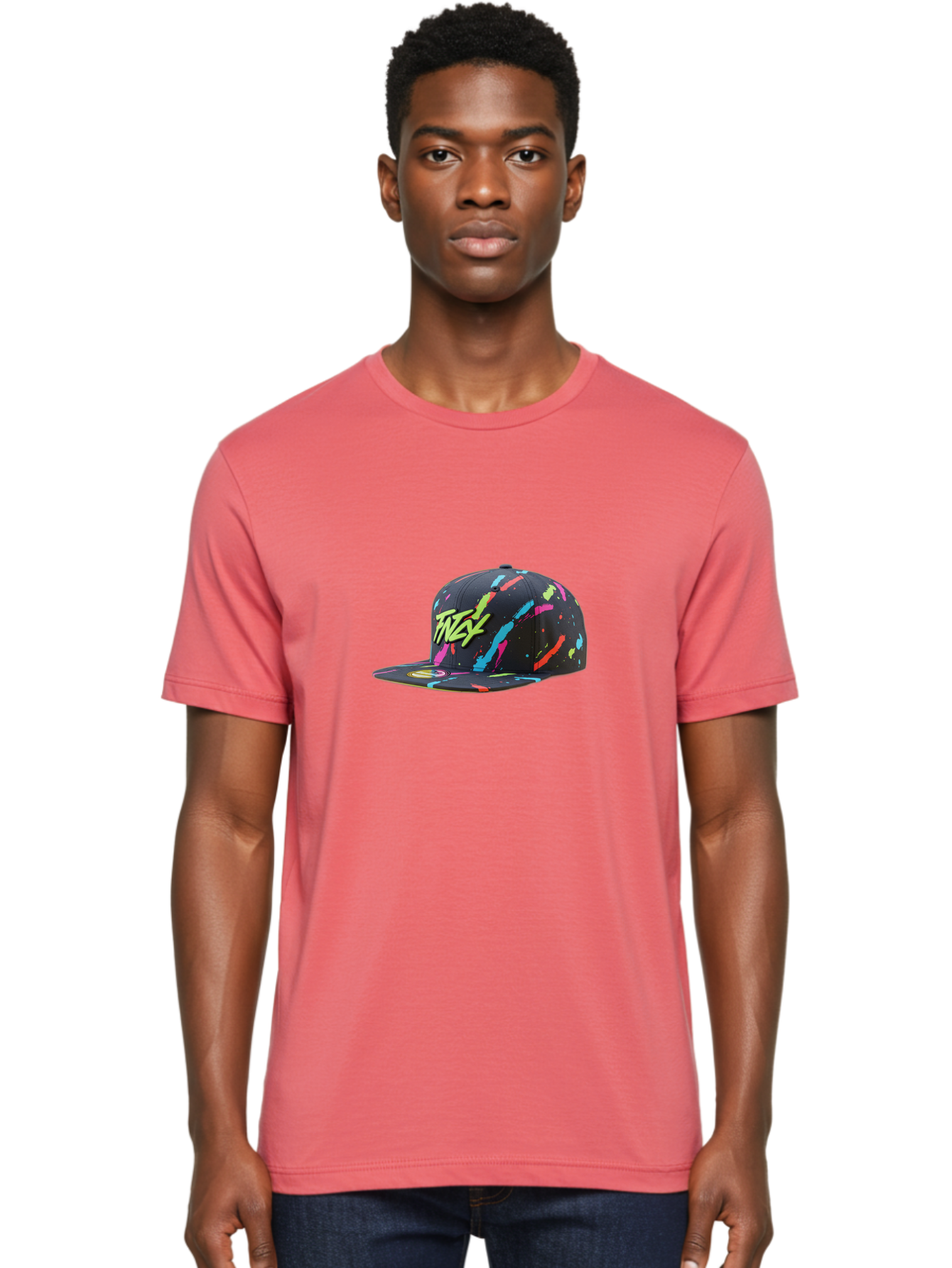 Twst-Baseball-Cap Men'S Graphic Tee, 100% Cotton, Comfortable Casual Summer Wear, Machine Washable, Graffiti Style Cap, Streetwear Fashion, Urban Clothing, Colorful Splatters, Trendy Accessories, Casual Wear, Flex Logo Bad870