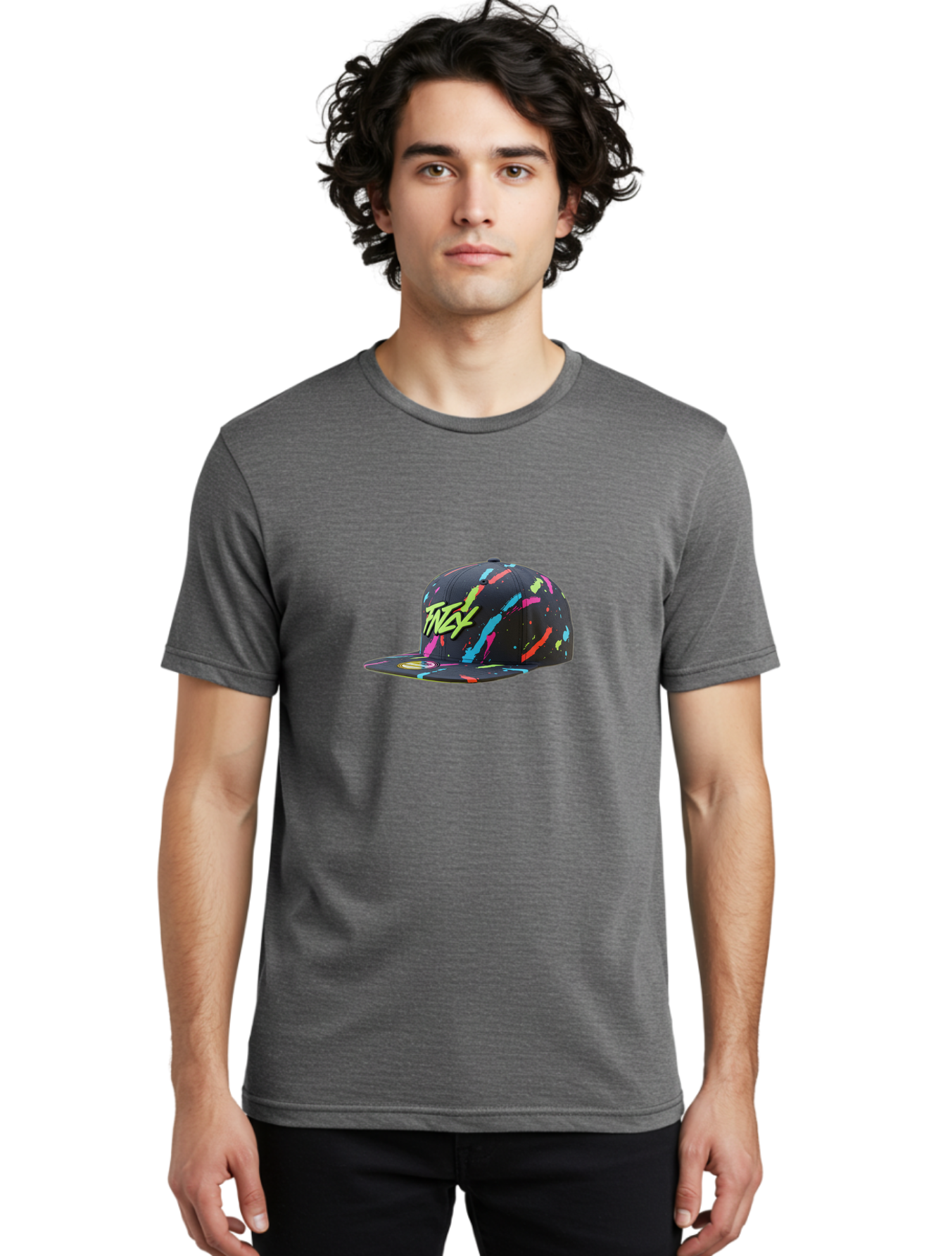 Twst-Baseball-Cap Men'S Graphic Tee, 100% Cotton, Comfortable Casual Summer Wear, Machine Washable, Graffiti Style Cap, Streetwear Fashion, Urban Clothing, Colorful Splatters, Trendy Accessories, Casual Wear, Flex Logo Bad870