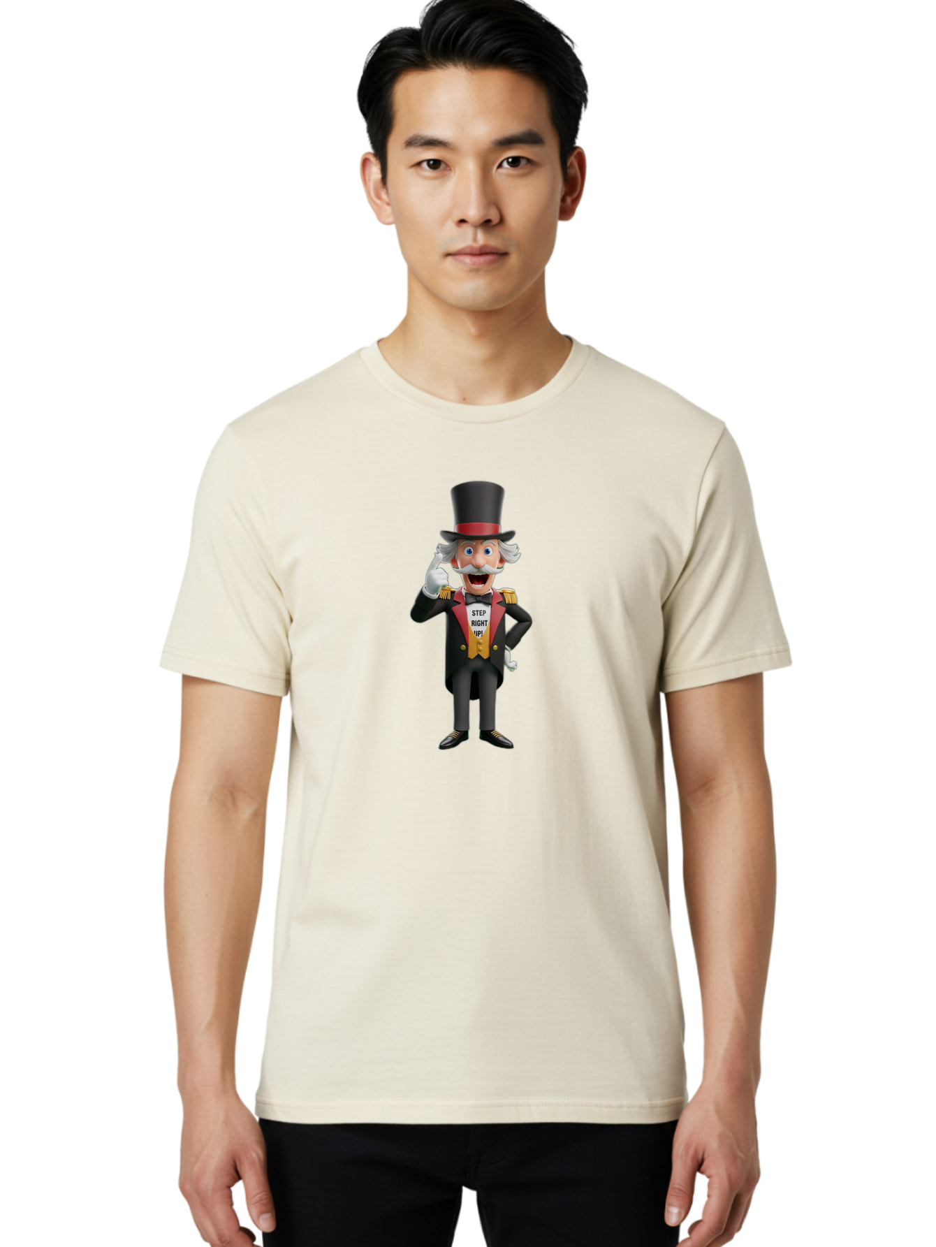 Uncle-Sam Men'S Graphic Tee, 100% Cotton, Comfortable Casual Summer Wear, Machine Washable, Uncle Sam Illustration, Cartoon Character, Usa Symbol, Patriotic Figure, Step Right Up!, Top Hat, White Gloves, Formal Attire, Vintage Style, Bad871