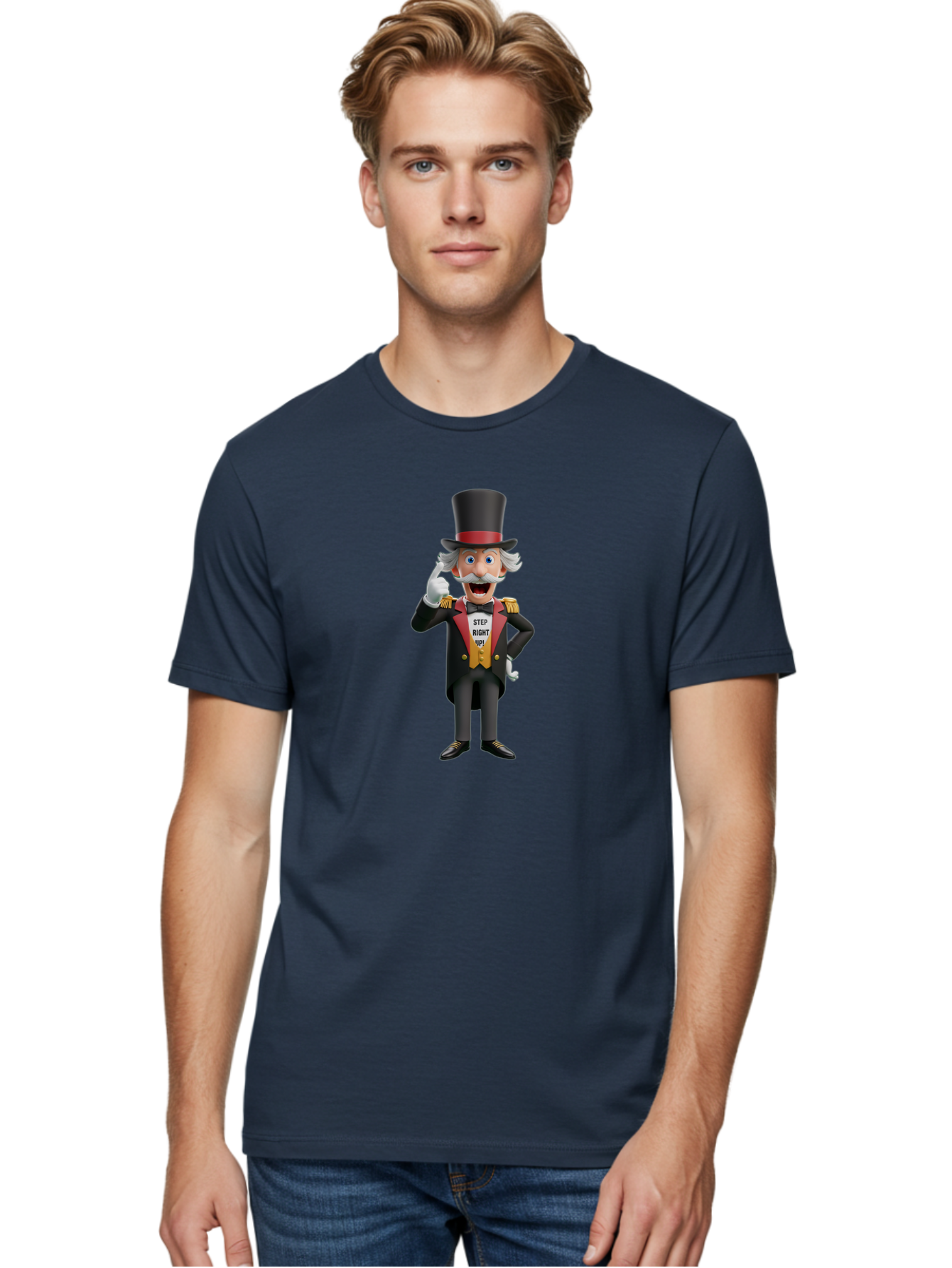 Uncle-Sam Men'S Graphic Tee, 100% Cotton, Comfortable Casual Summer Wear, Machine Washable, Uncle Sam Illustration, Cartoon Character, Usa Symbol, Patriotic Figure, Step Right Up!, Top Hat, White Gloves, Formal Attire, Vintage Style, Bad871