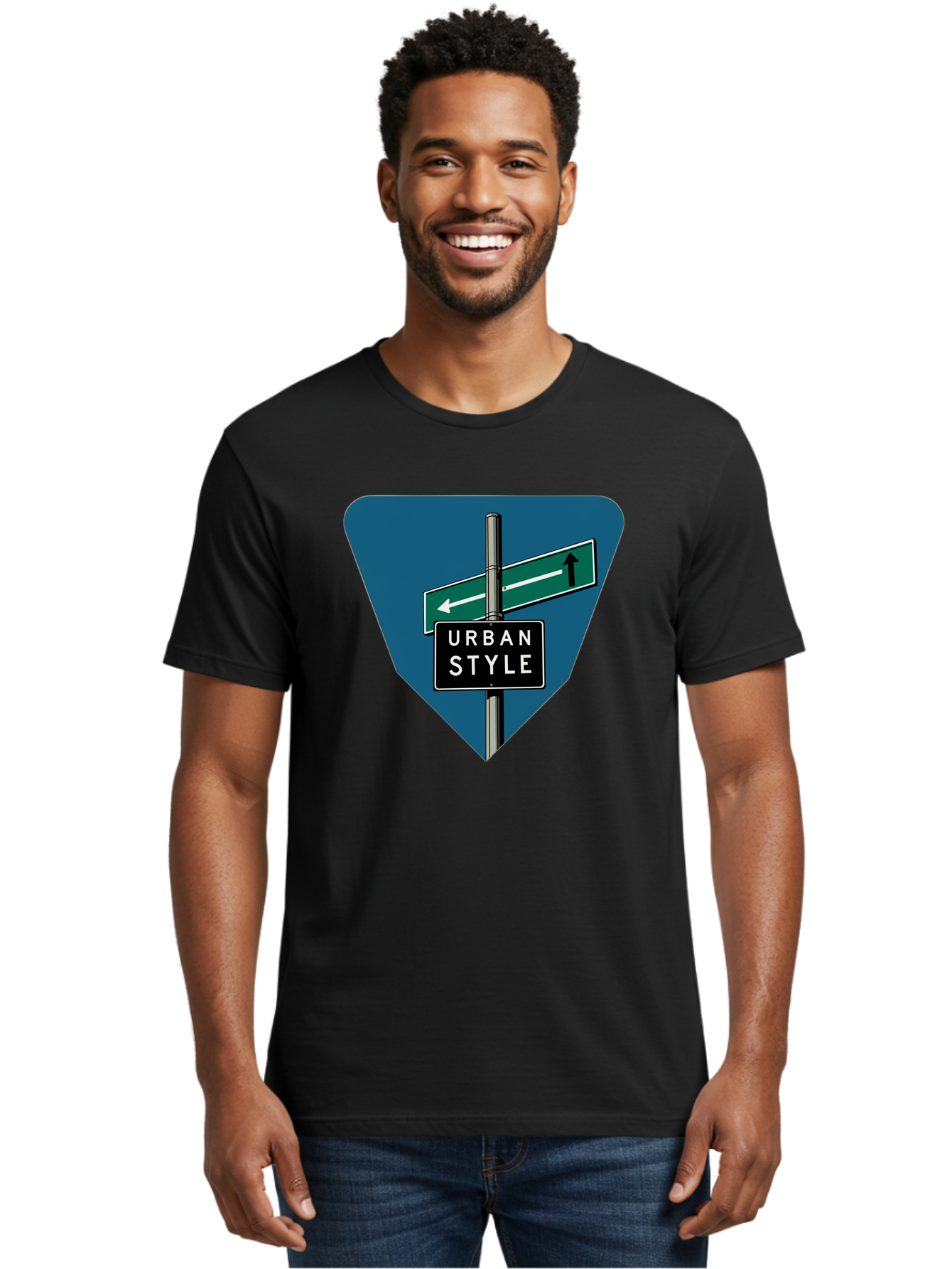 Urban-Style-2 Men'S Graphic Tee, 100% Cotton, Comfortable Casual Summer Wear, Machine Washable, Urban Style Signage, Directional Signs, City Navigation, Street Signs, Urban Direction, Urban Fashion Bad873