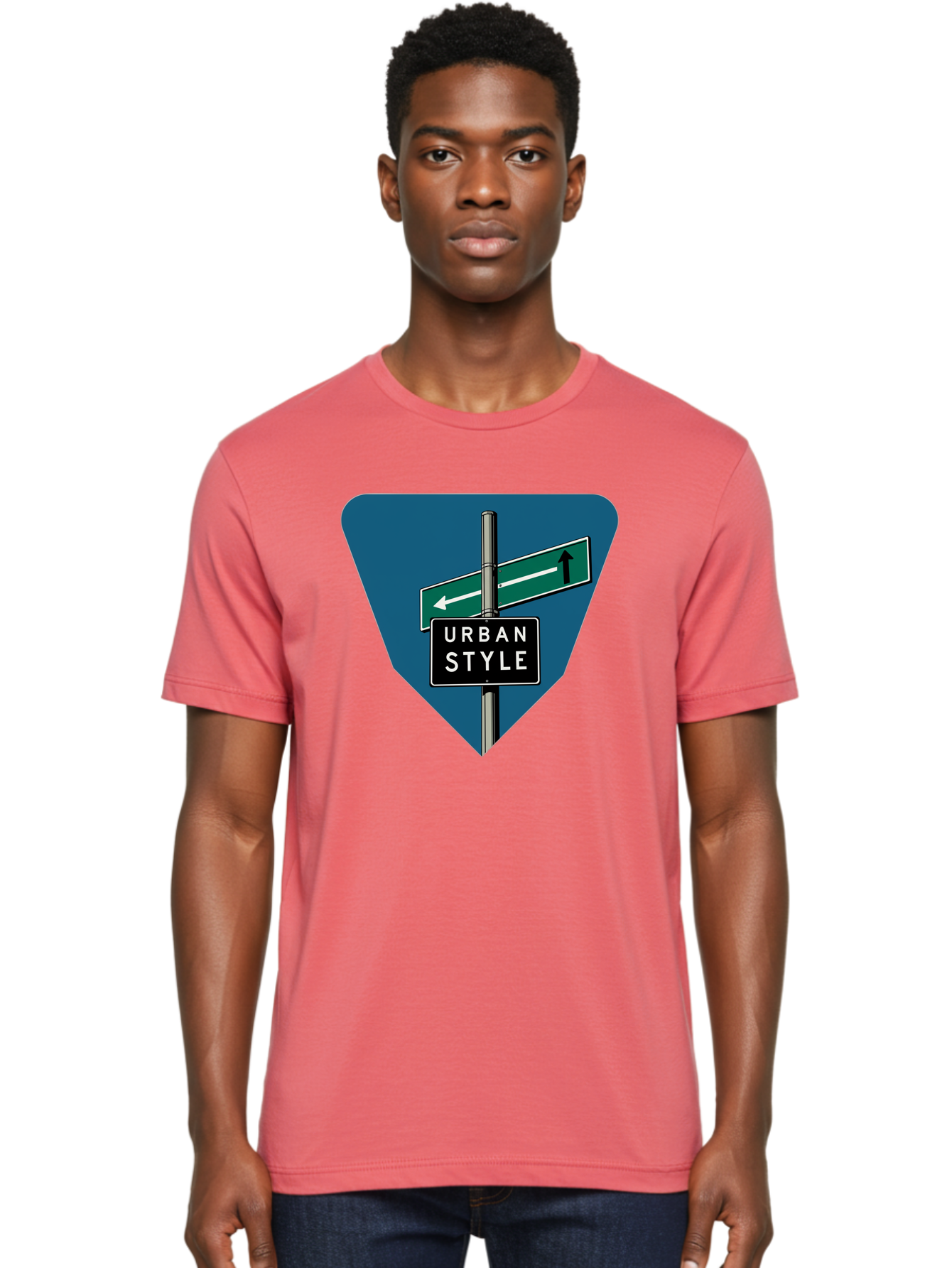 Urban-Style-2 Men'S Graphic Tee, 100% Cotton, Comfortable Casual Summer Wear, Machine Washable, Urban Style Signage, Directional Signs, City Navigation, Street Signs, Urban Direction, Urban Fashion Bad873