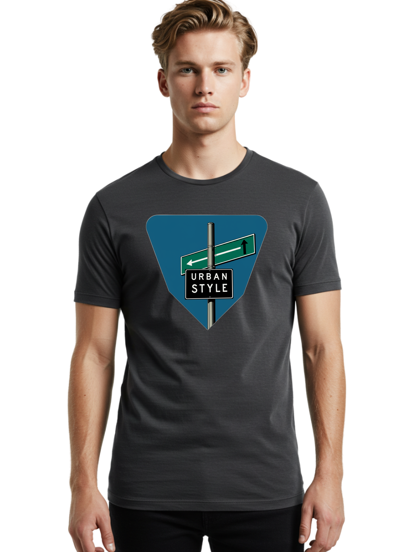 Urban-Style-2 Men'S Graphic Tee, 100% Cotton, Comfortable Casual Summer Wear, Machine Washable, Urban Style Signage, Directional Signs, City Navigation, Street Signs, Urban Direction, Urban Fashion Bad873